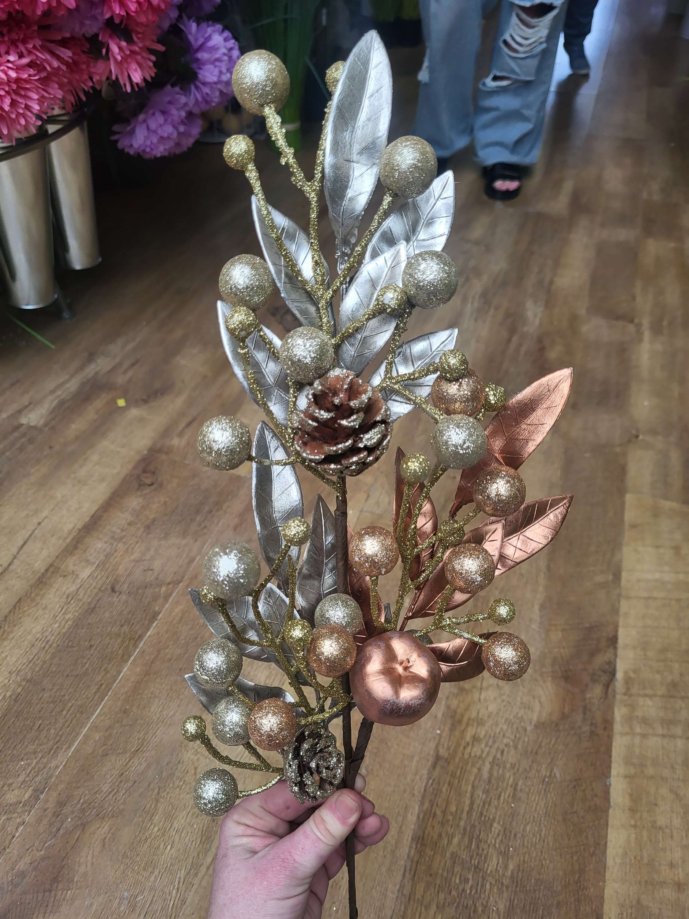 75cm long stem champagne/copper apple and pinecone stem image 8