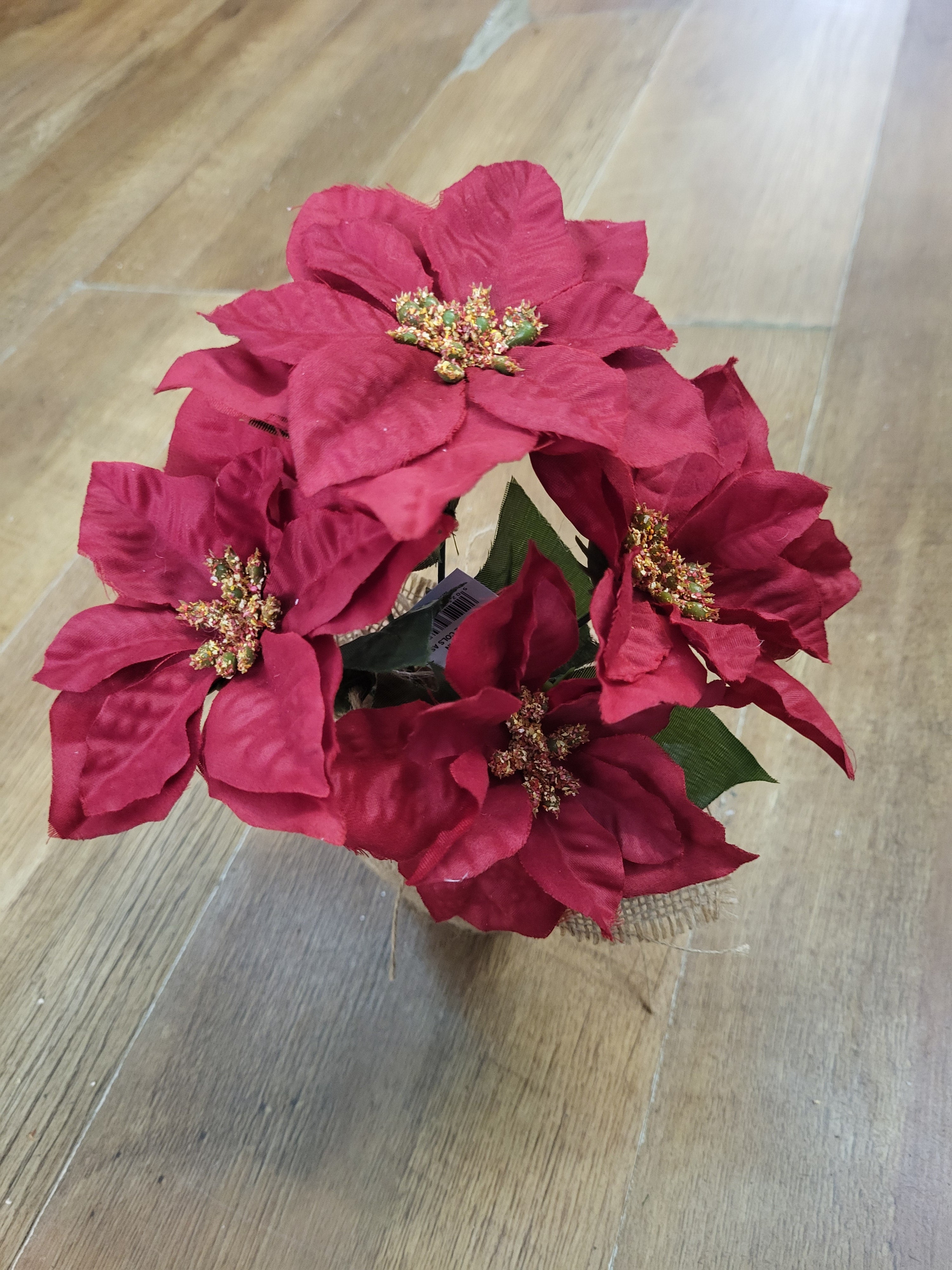 28cm poinsettia wrapped in burlap  - 2 colours available image 4