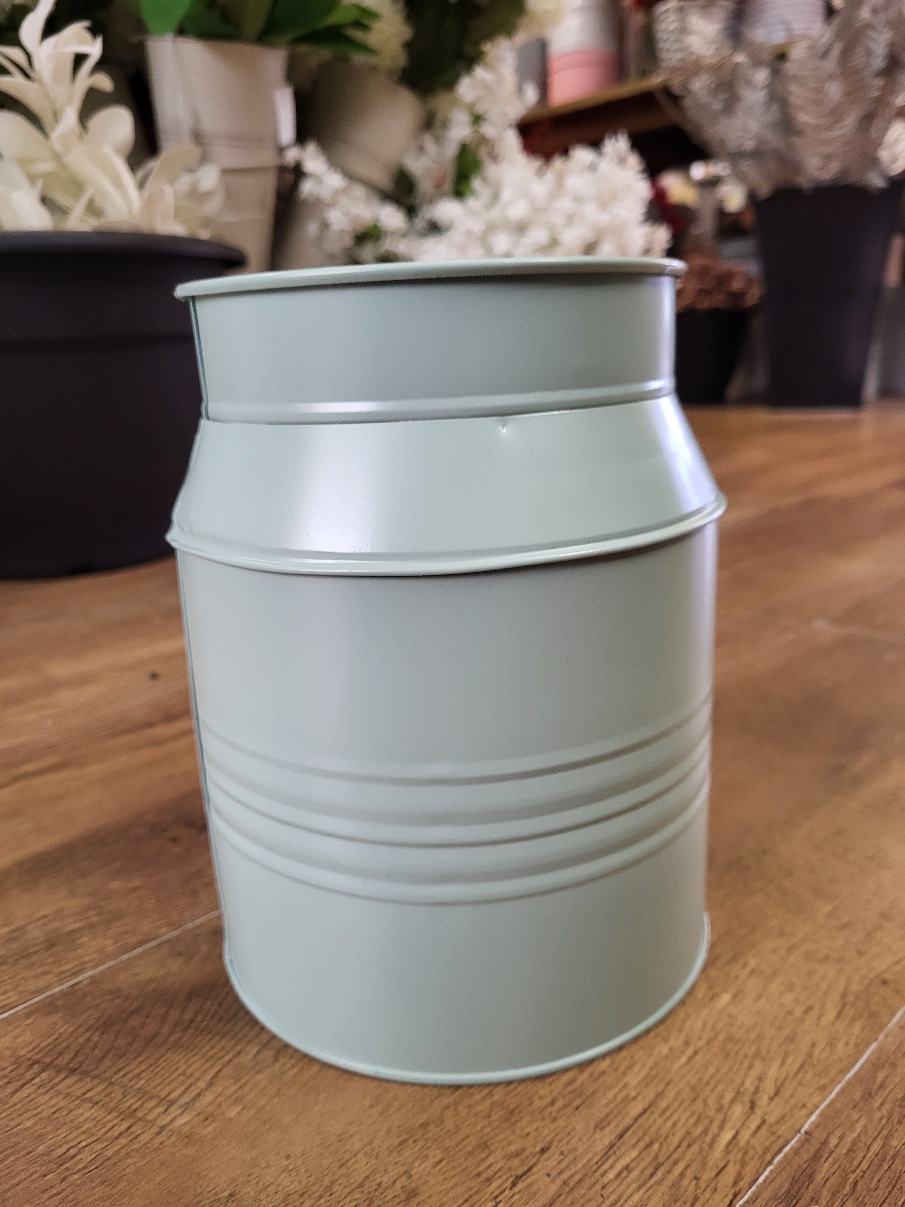 Sage green metal milk churn - 20.5x14x16cm image 1