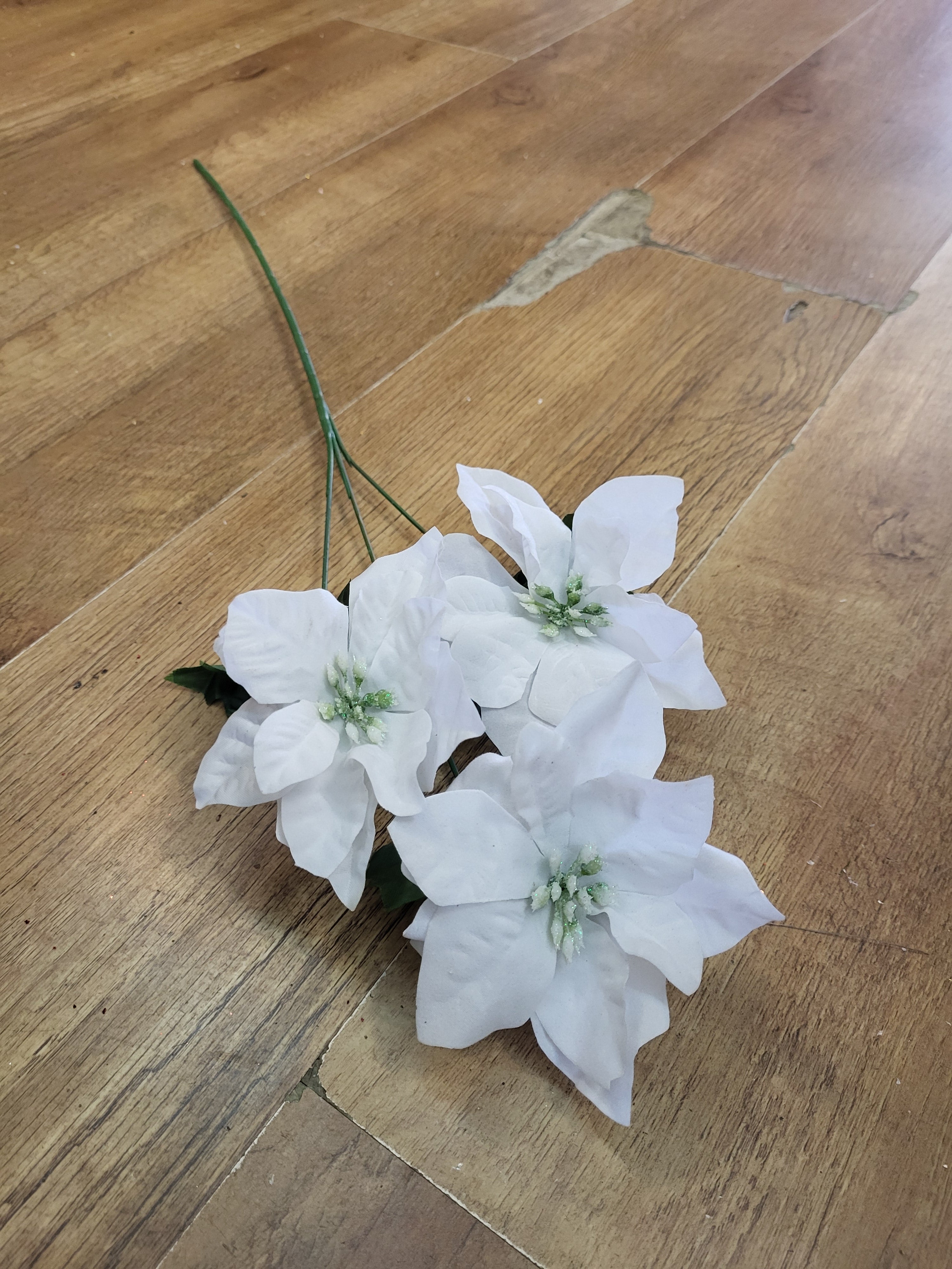 Long stem 3 headed poinsettia with glittered centres - 2 colours available image 5