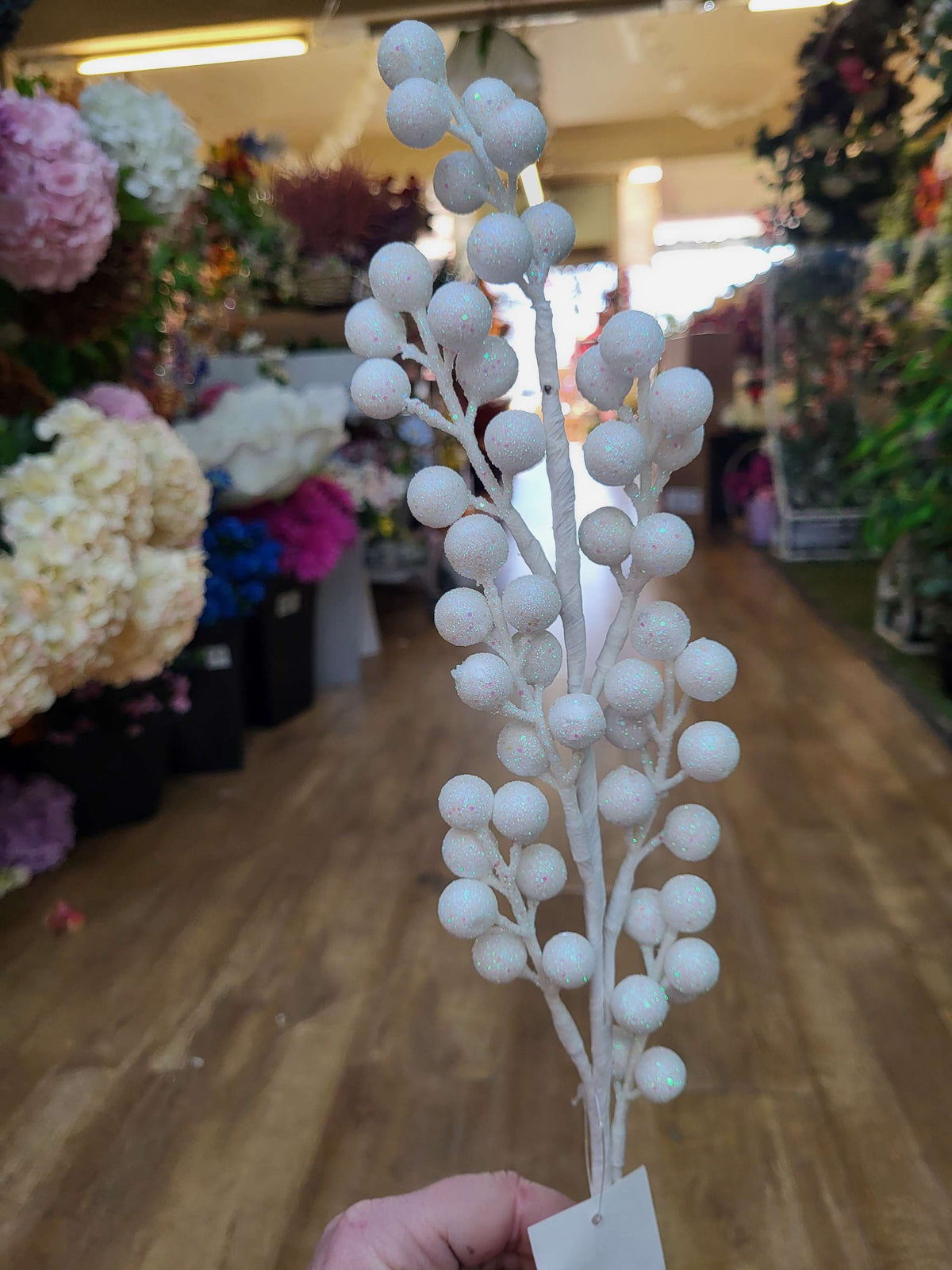 Bundle of 8 glittered white berry stems image 3