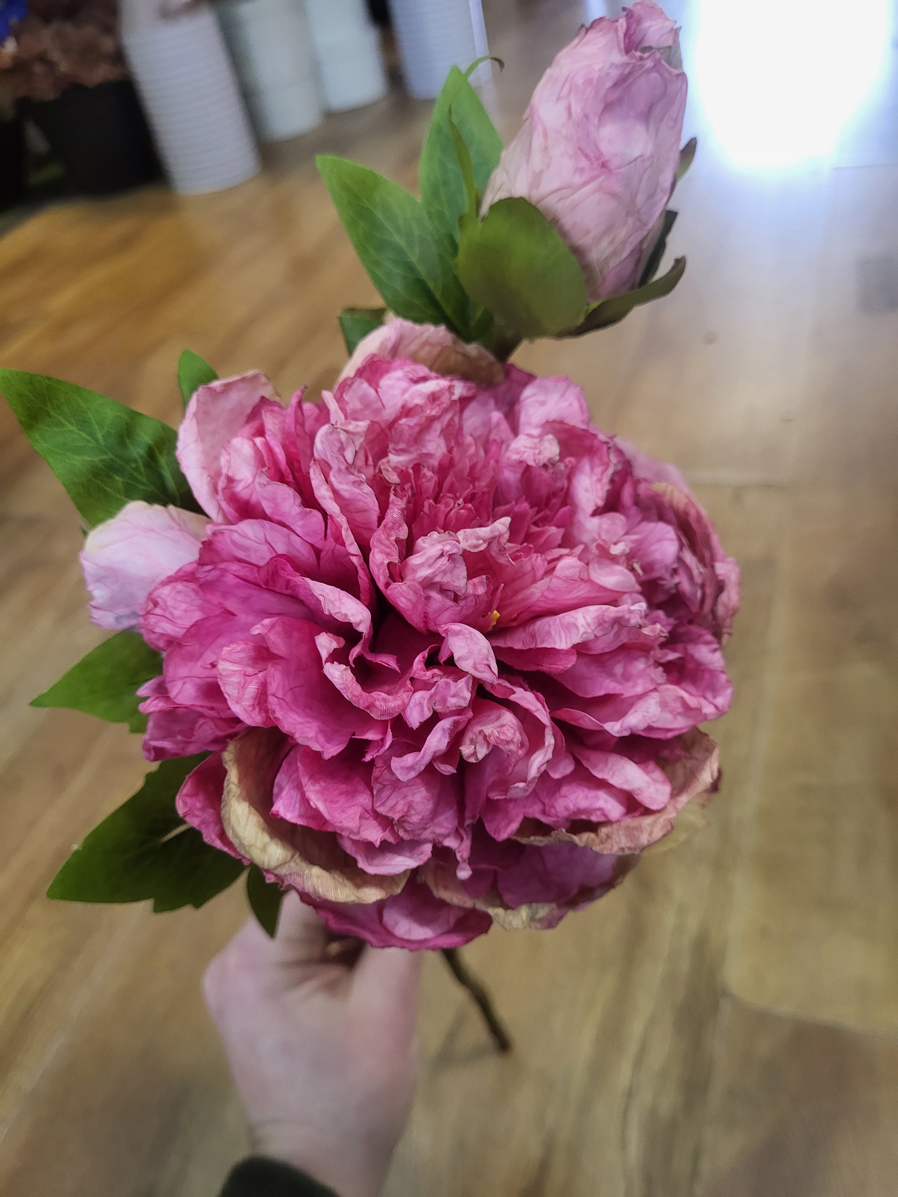 52cm dried inspired pink open peony stem image 3