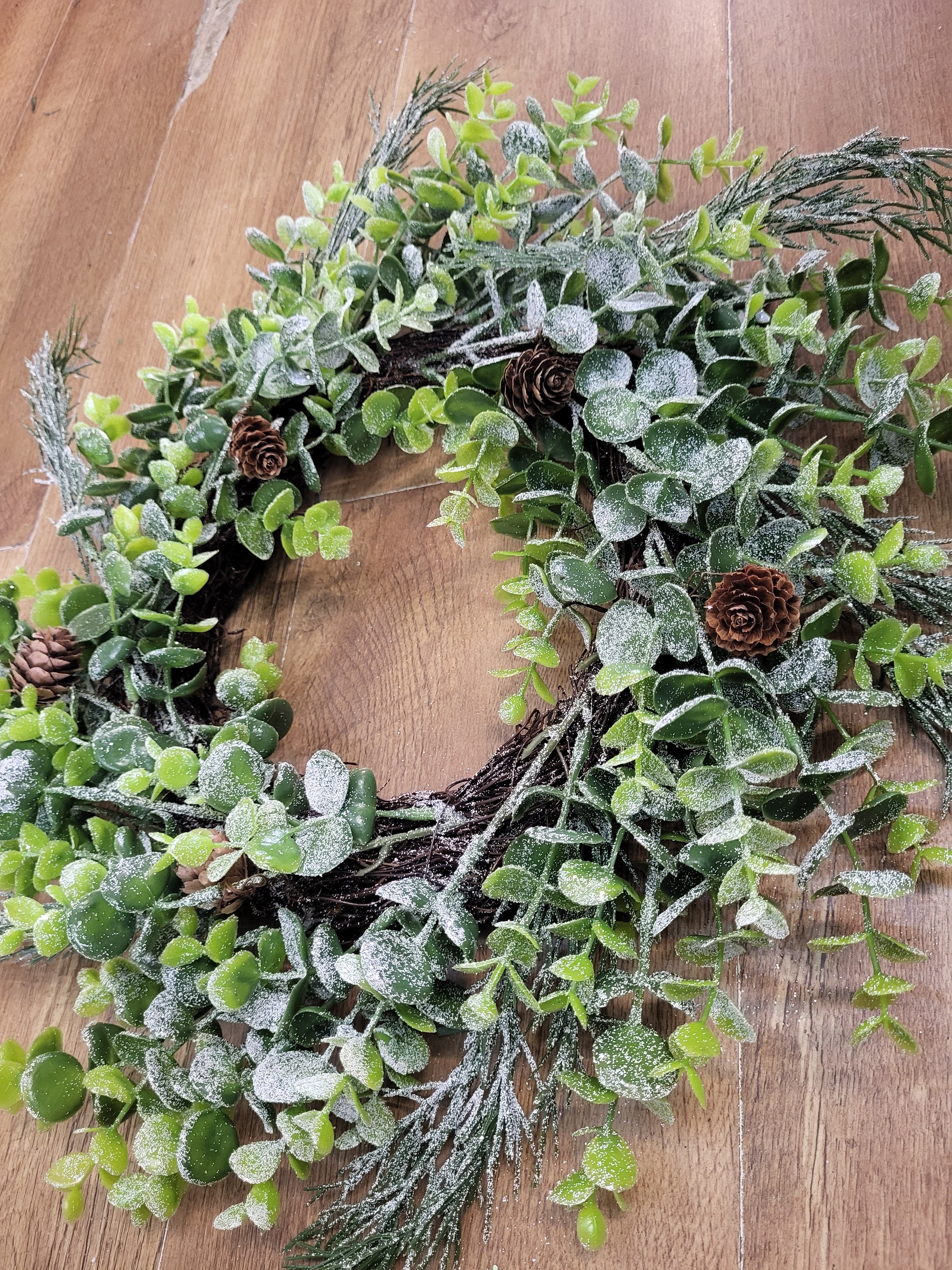 Frosted eucalyptus/cypress with miniature cones wreath  image 2