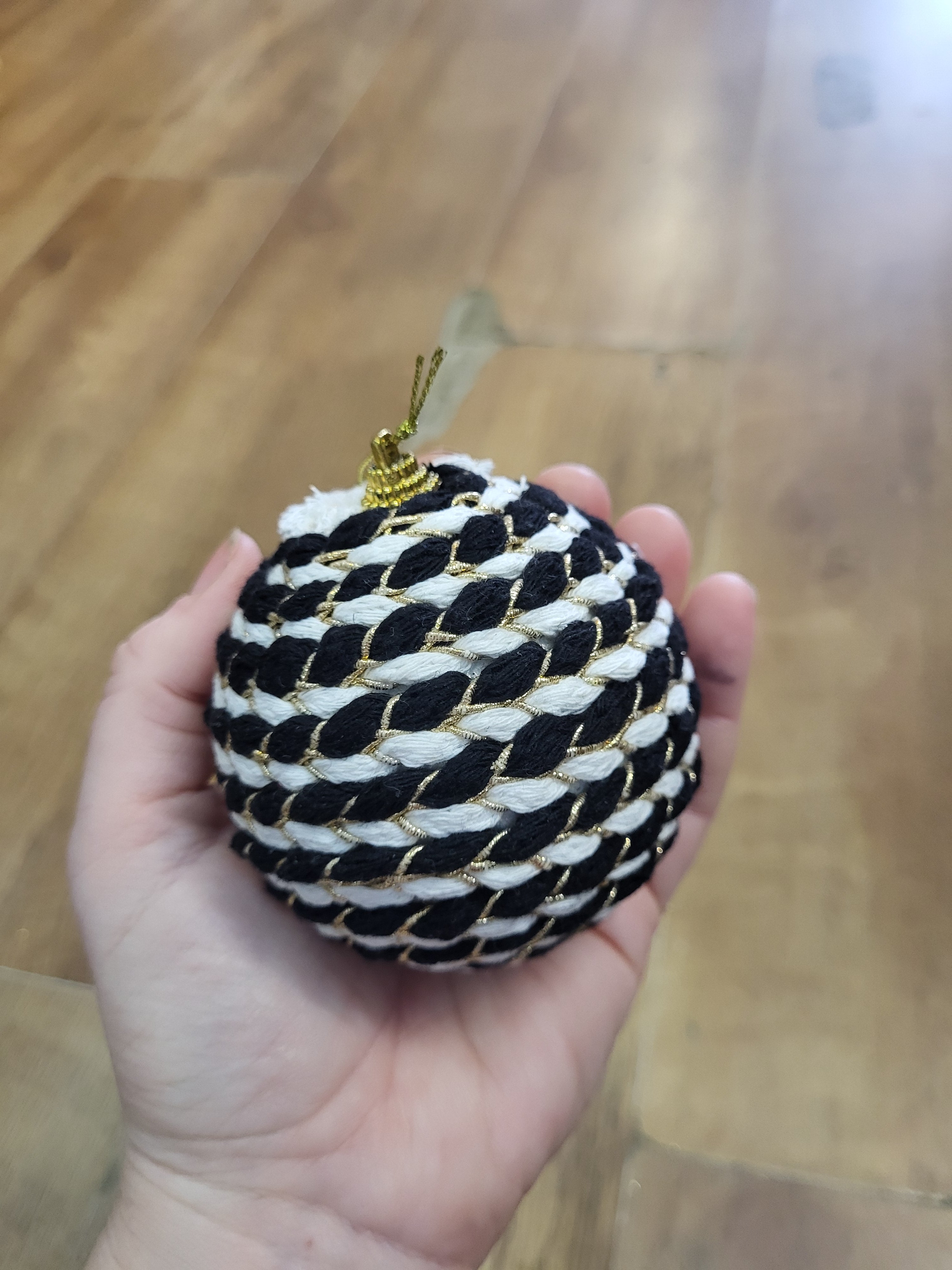 8cm black/white/gold rope bauble image 1