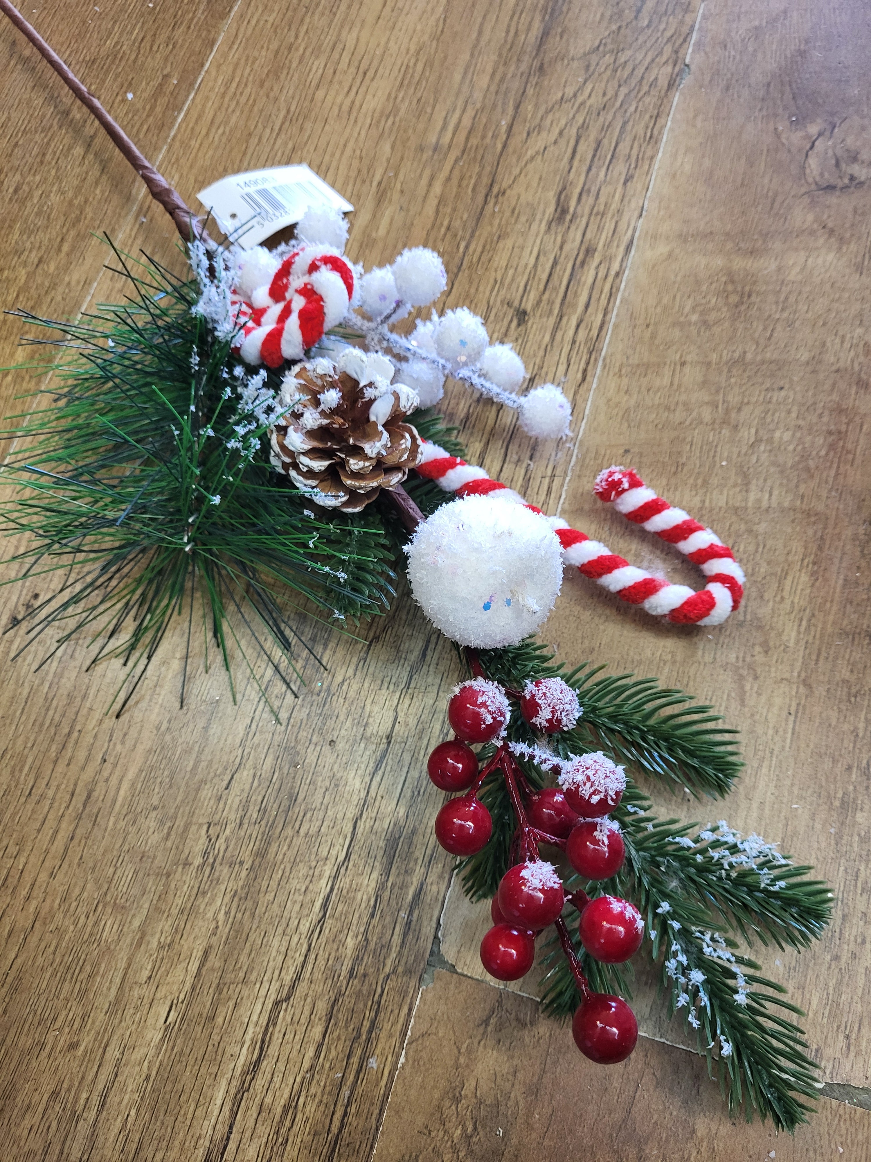 Long stem frosted Christmas spray with candy canes image 1