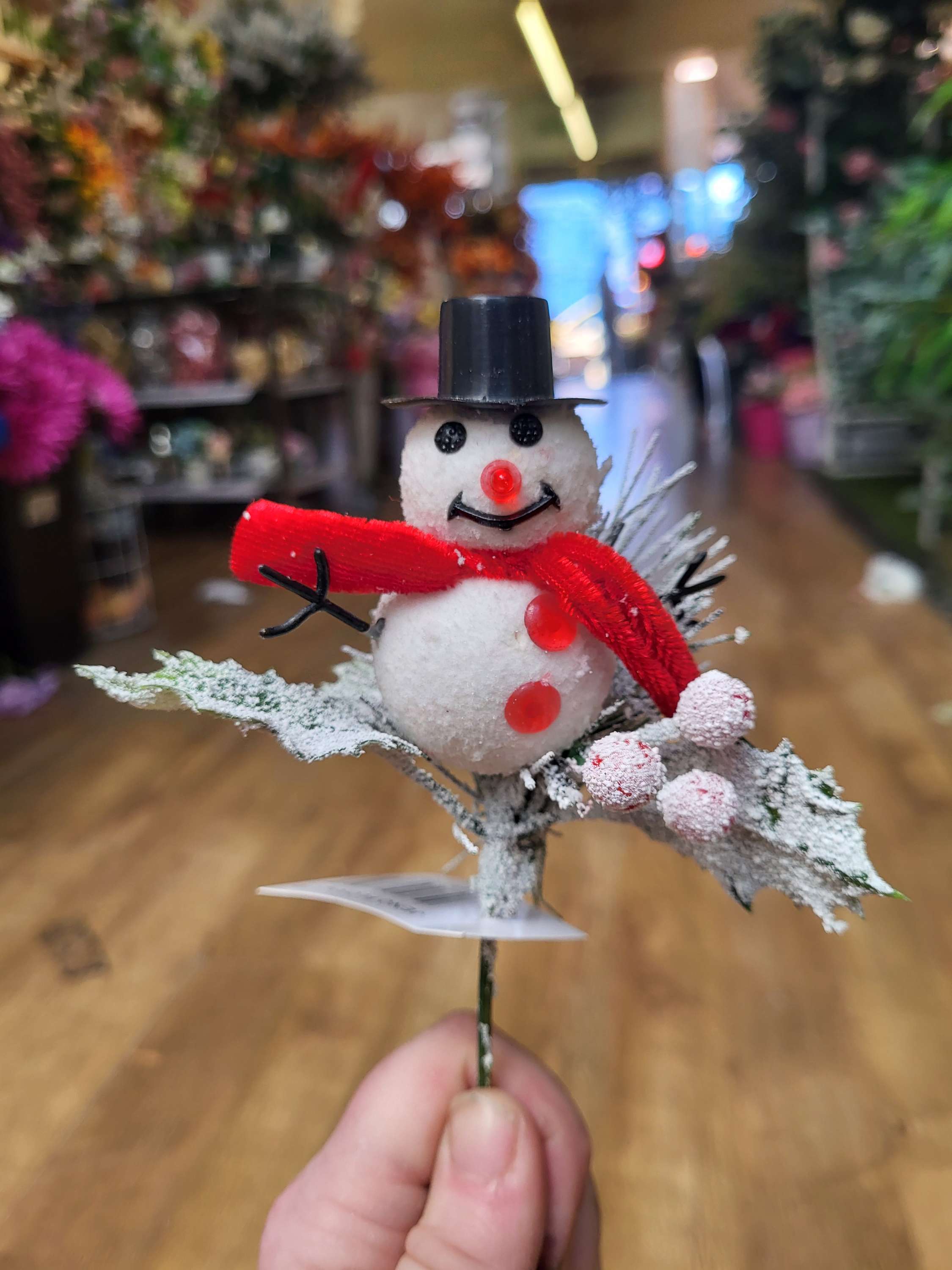 Flocked snowman pick image 0