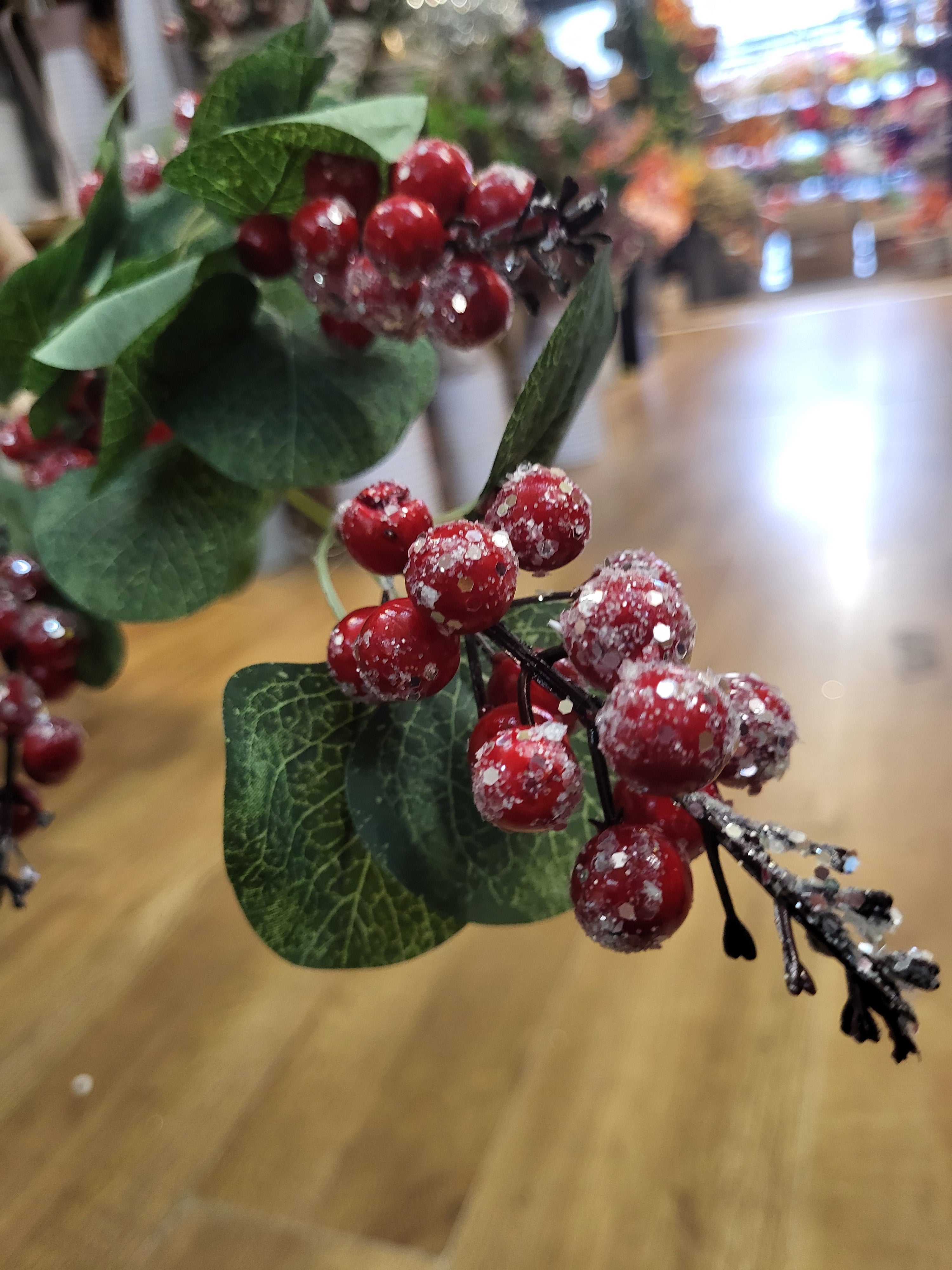 Long stem glittered red berries and eucalyptus spray image 3