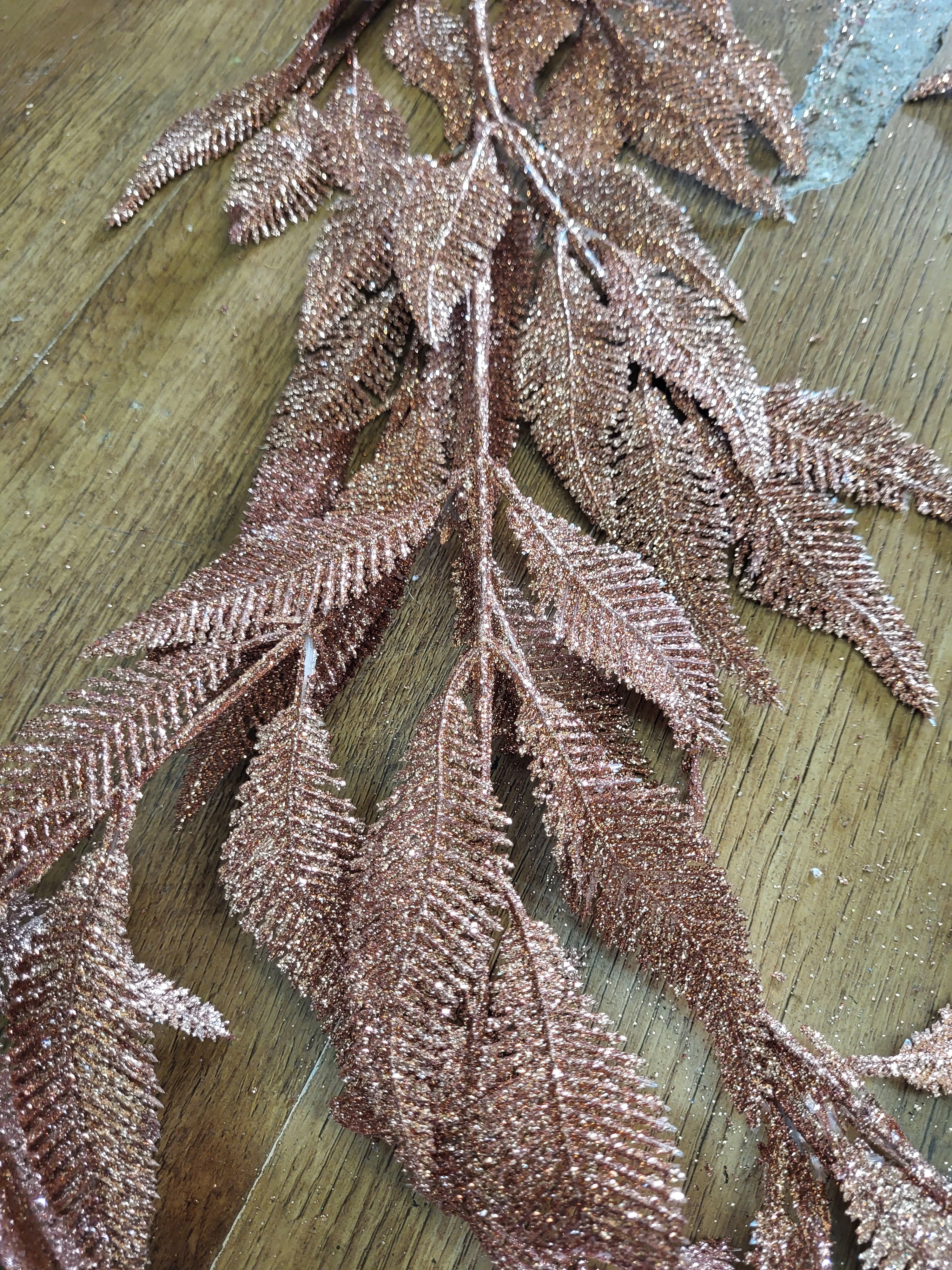 Rose gold glittered feather leaf garland  image 1