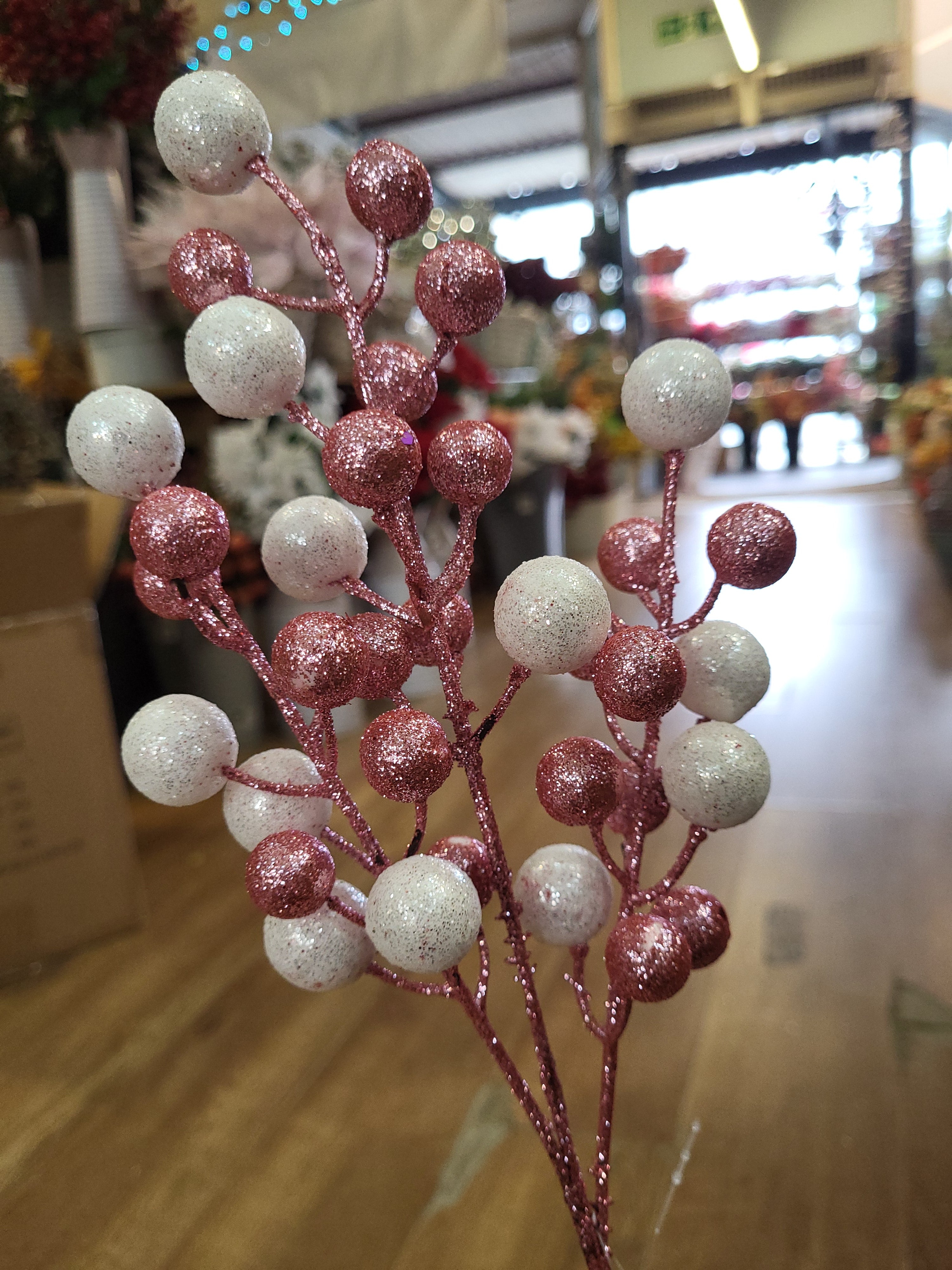 36cm pink and white glitter ball stem image 4