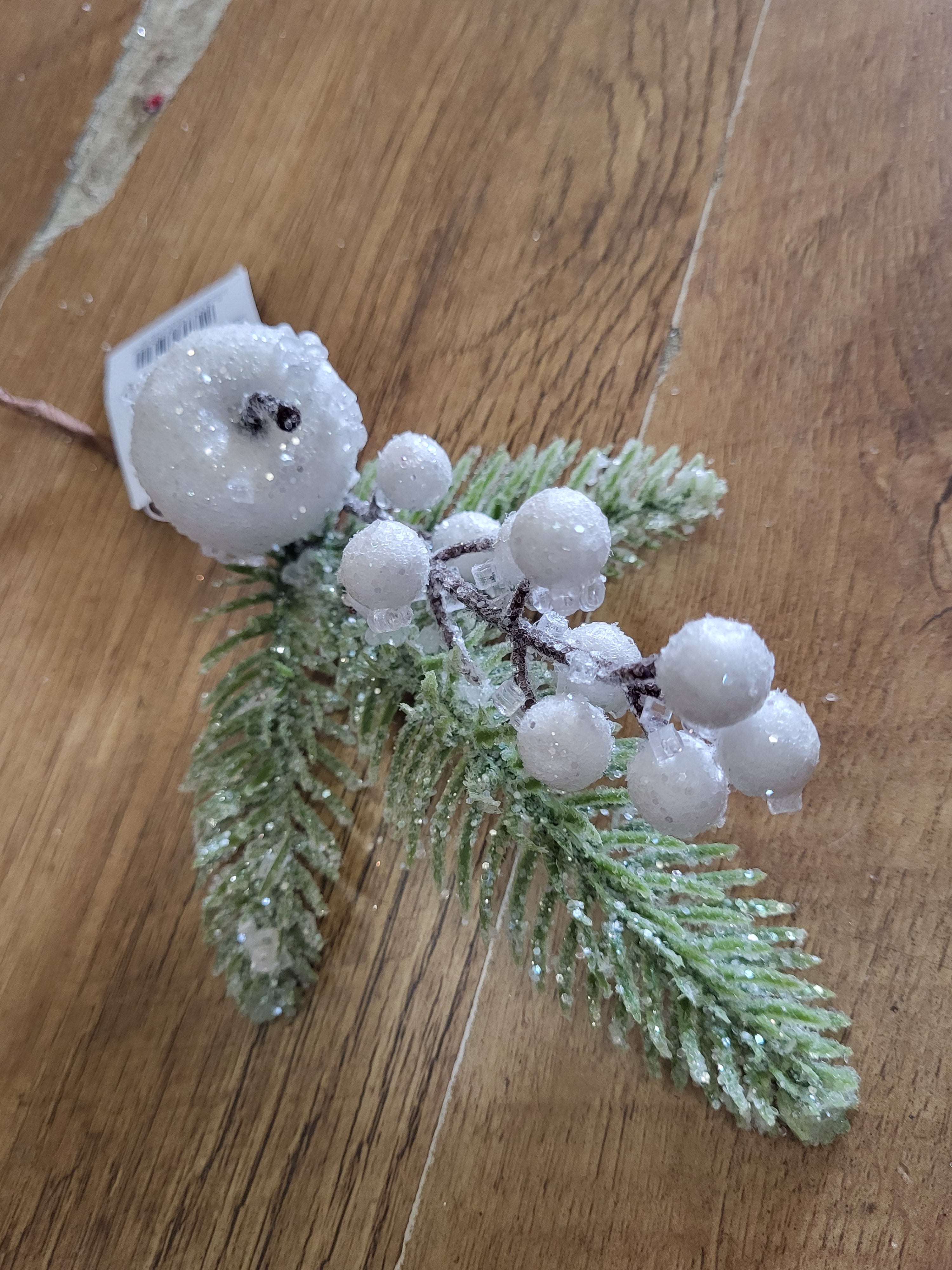 Frosted white fruits/berries and foliage pick image 0