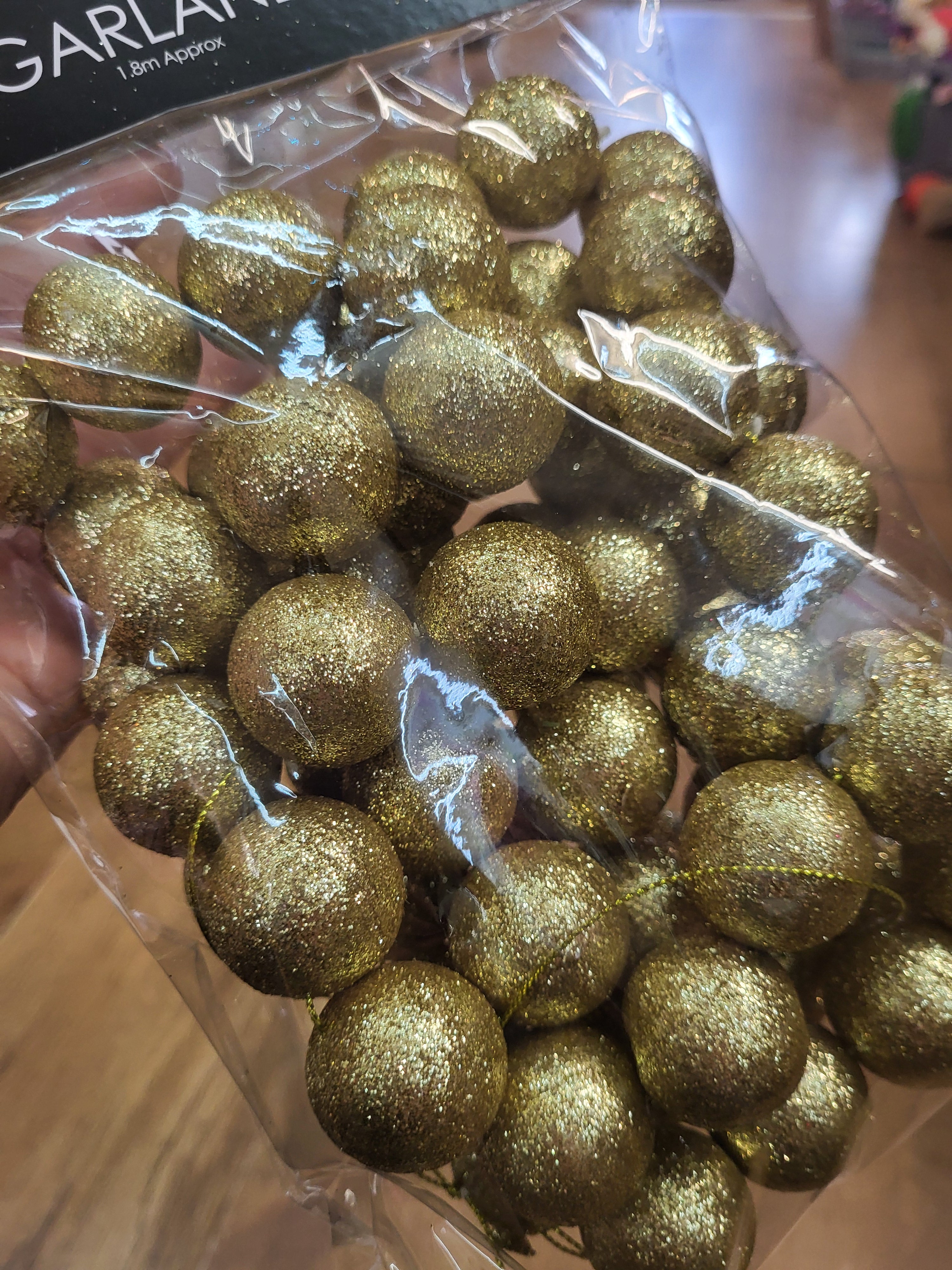 1.8m gold glitter ball garland image 2