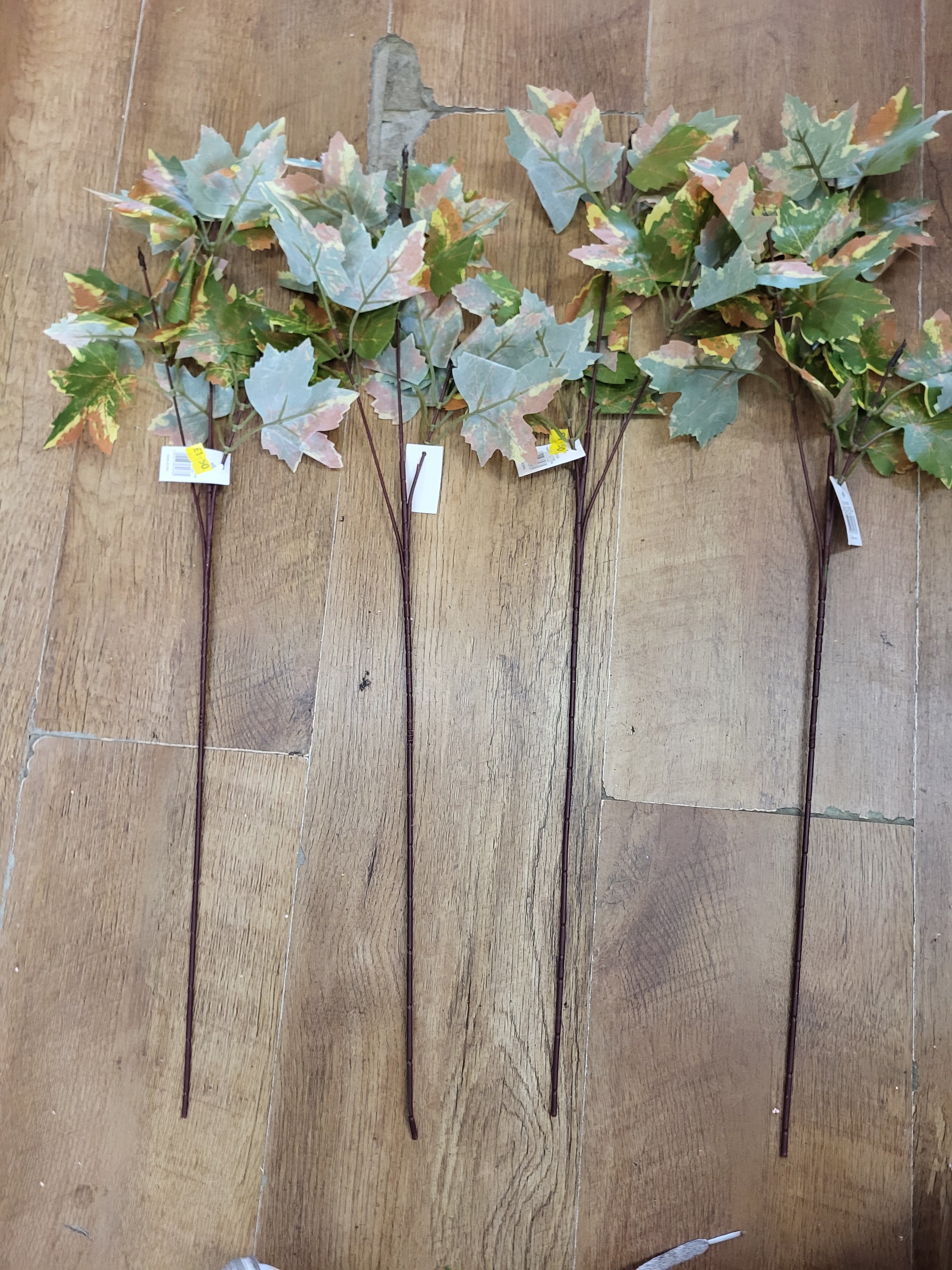 Bundle of 4 Long stem green/brown autumn maple leaf sprays image 1