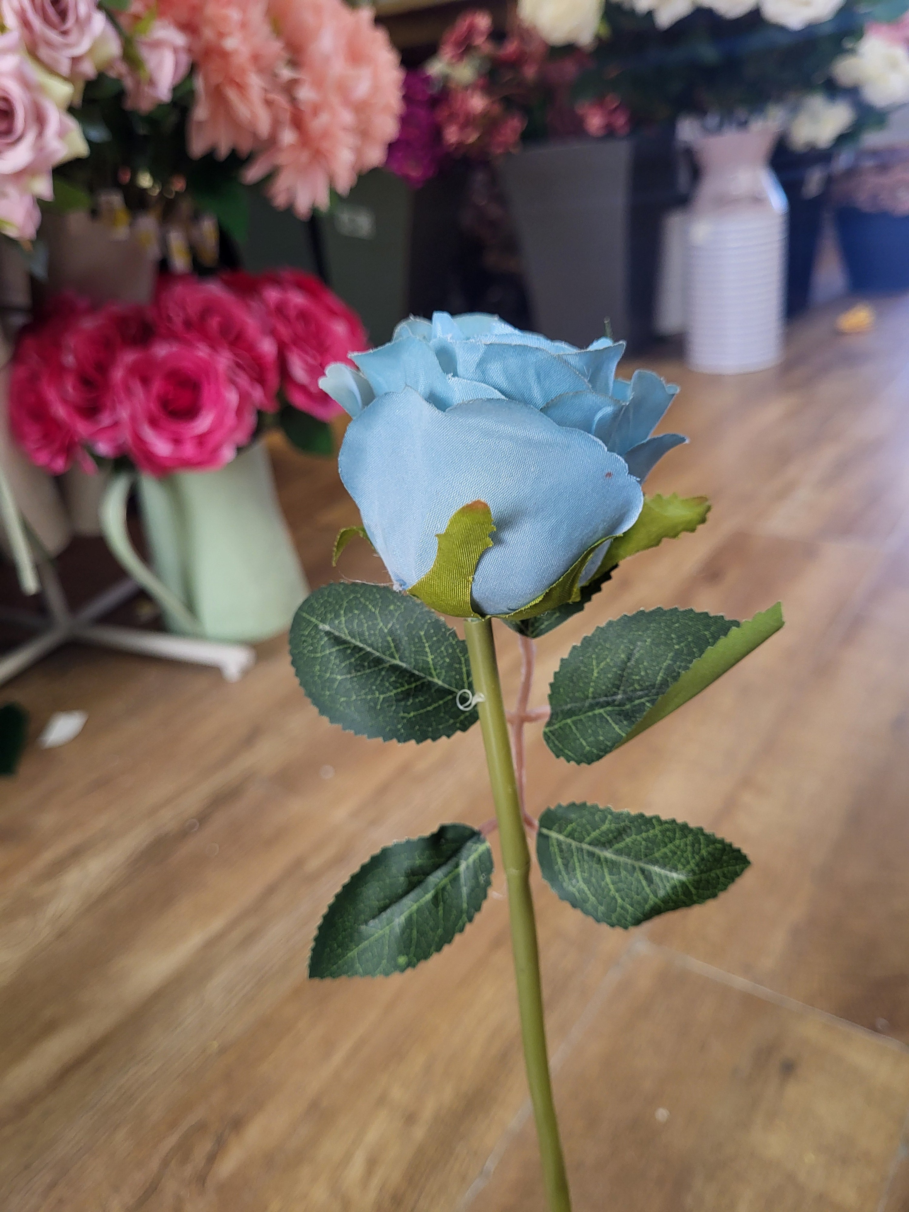 Hand tied bundle of 7 duck egg blue roses image 3