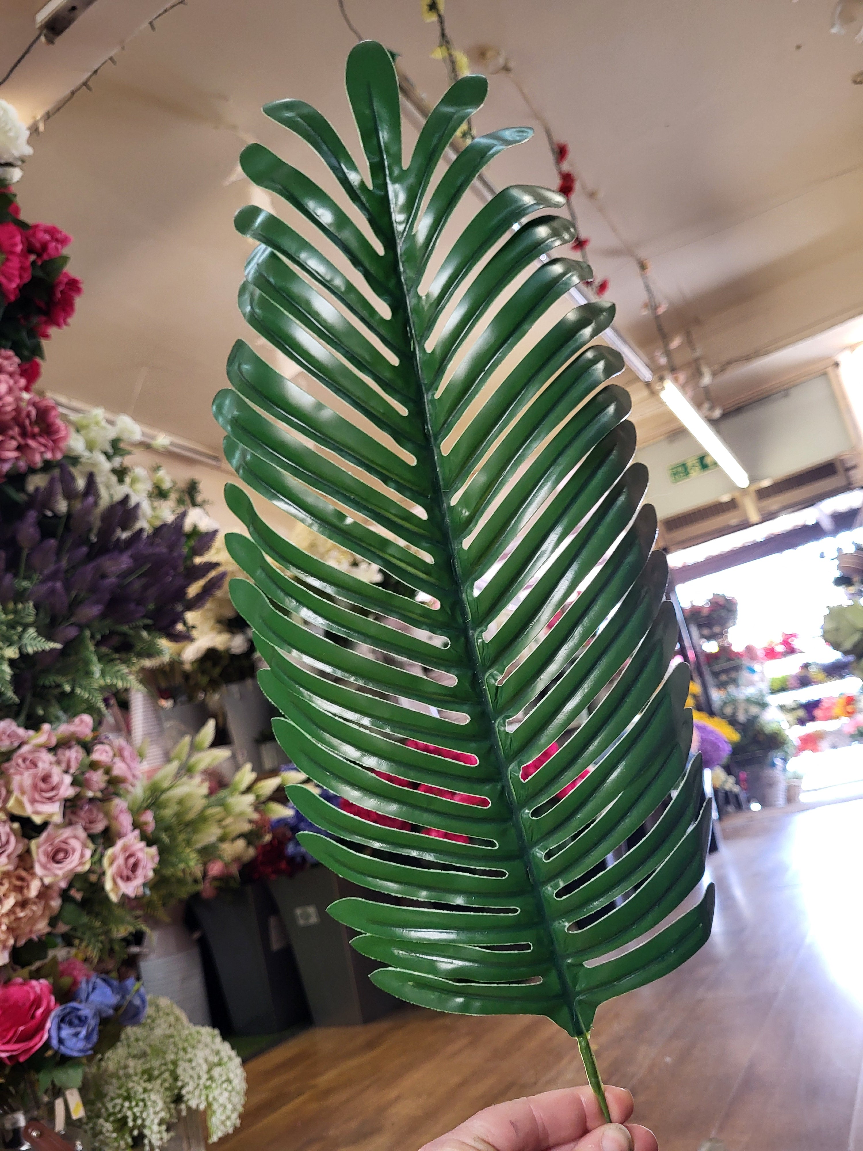 Large leather look single tropical palm leaf image 3