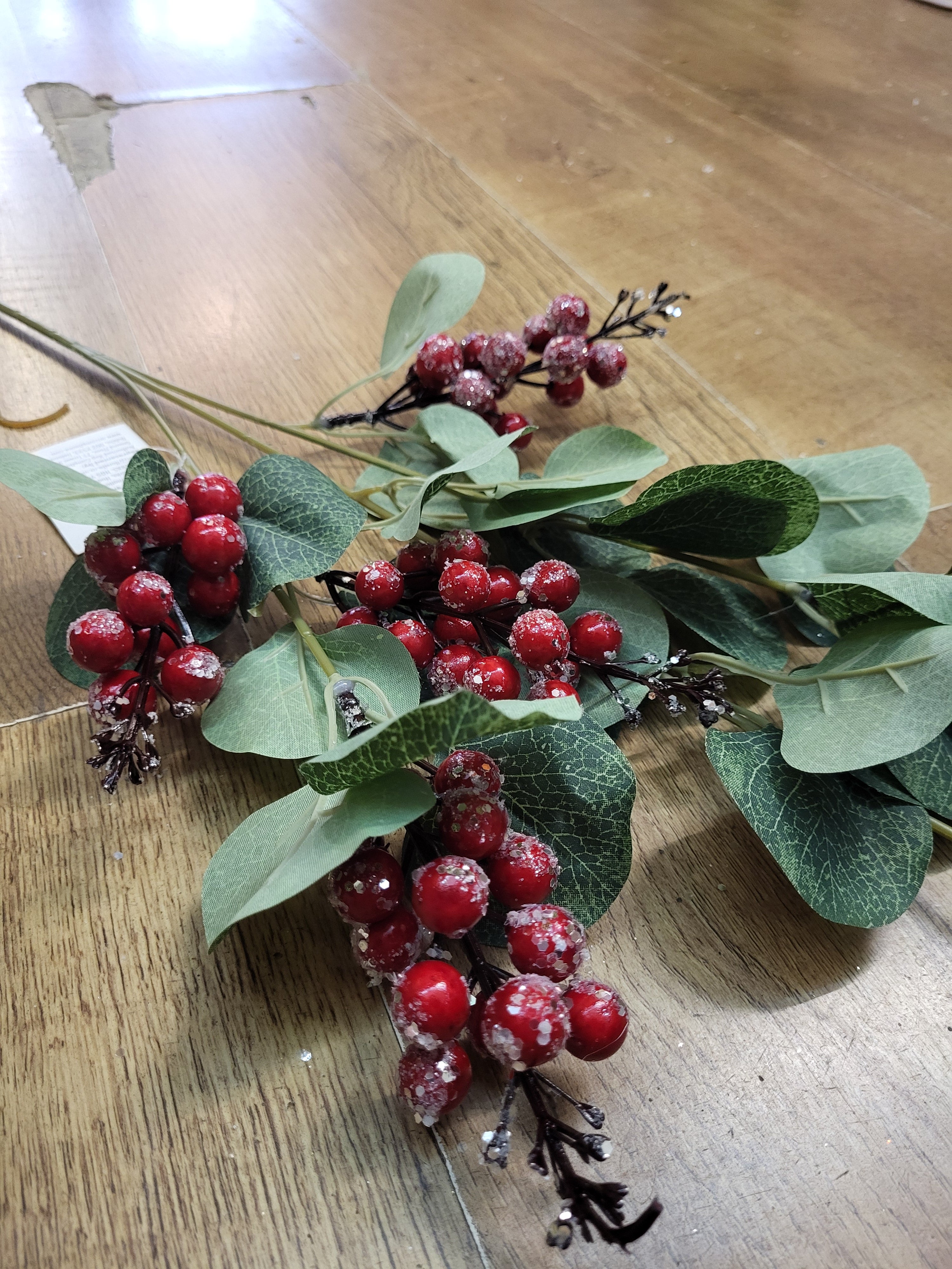 Long stem glittered red berries and eucalyptus spray image 2