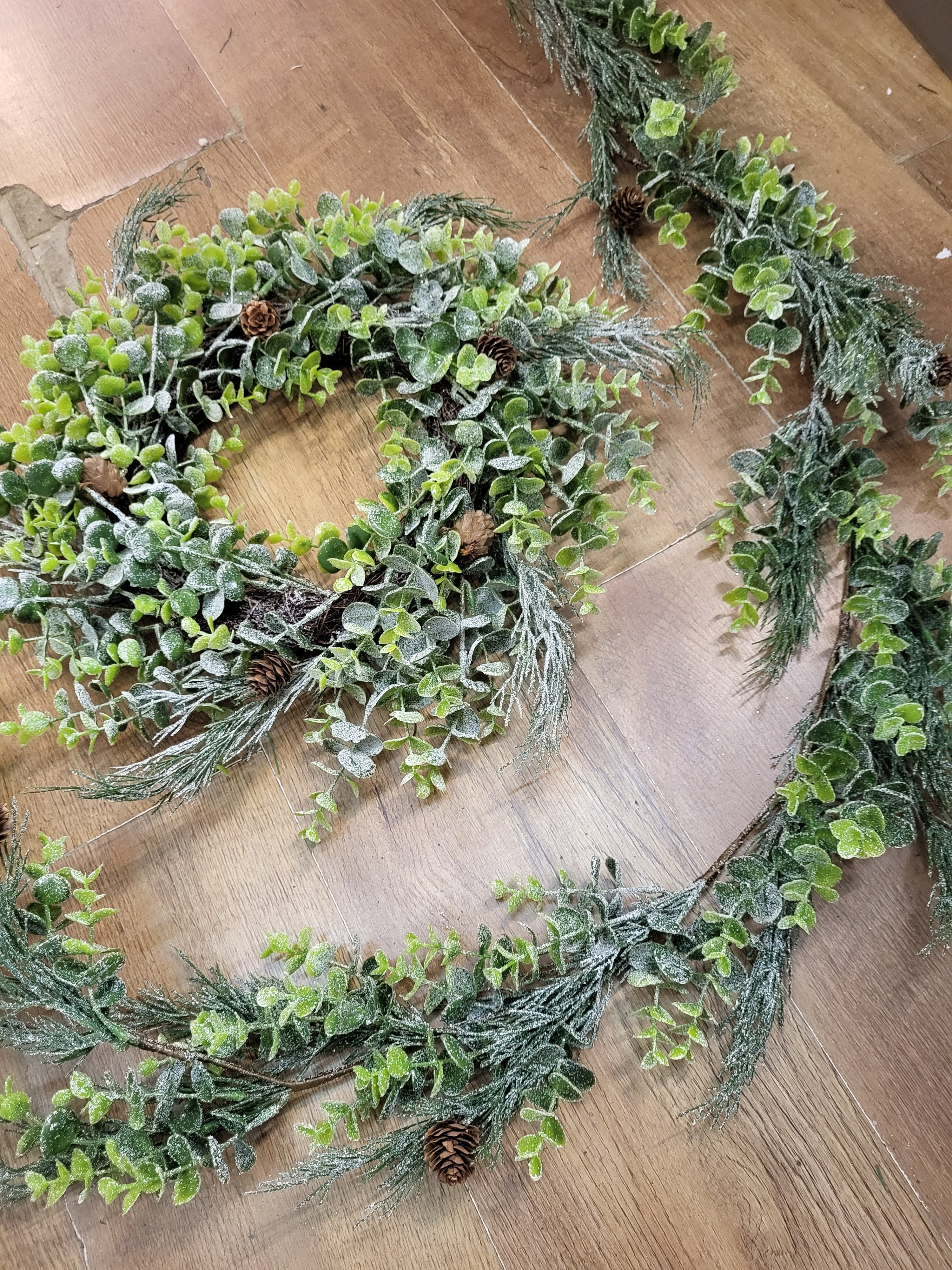 Bundle of our Frosted eucalyptus/cypress with miniature cones garland and wreath image 1