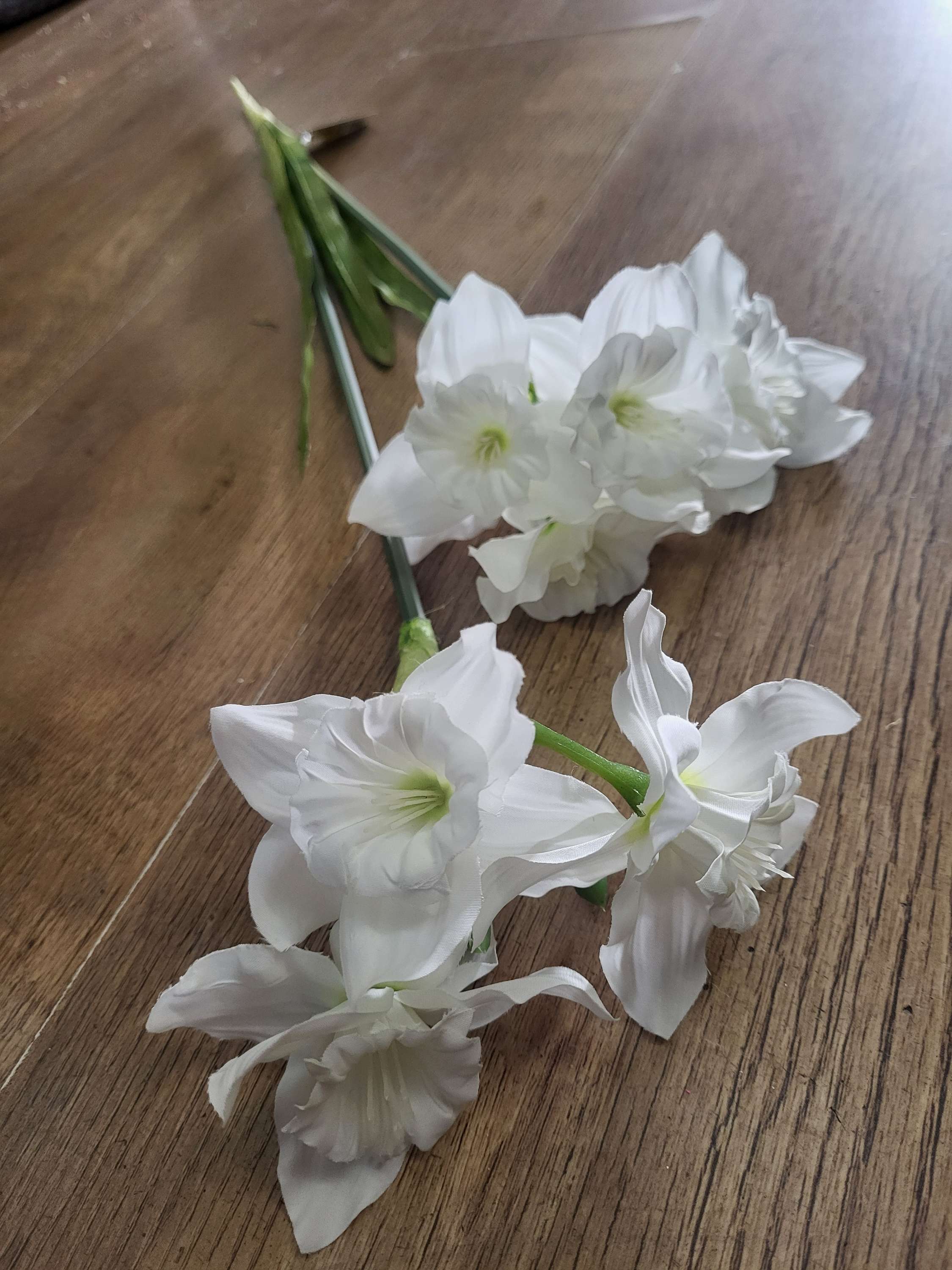 Long stem white ruffled daffodil spray image 0