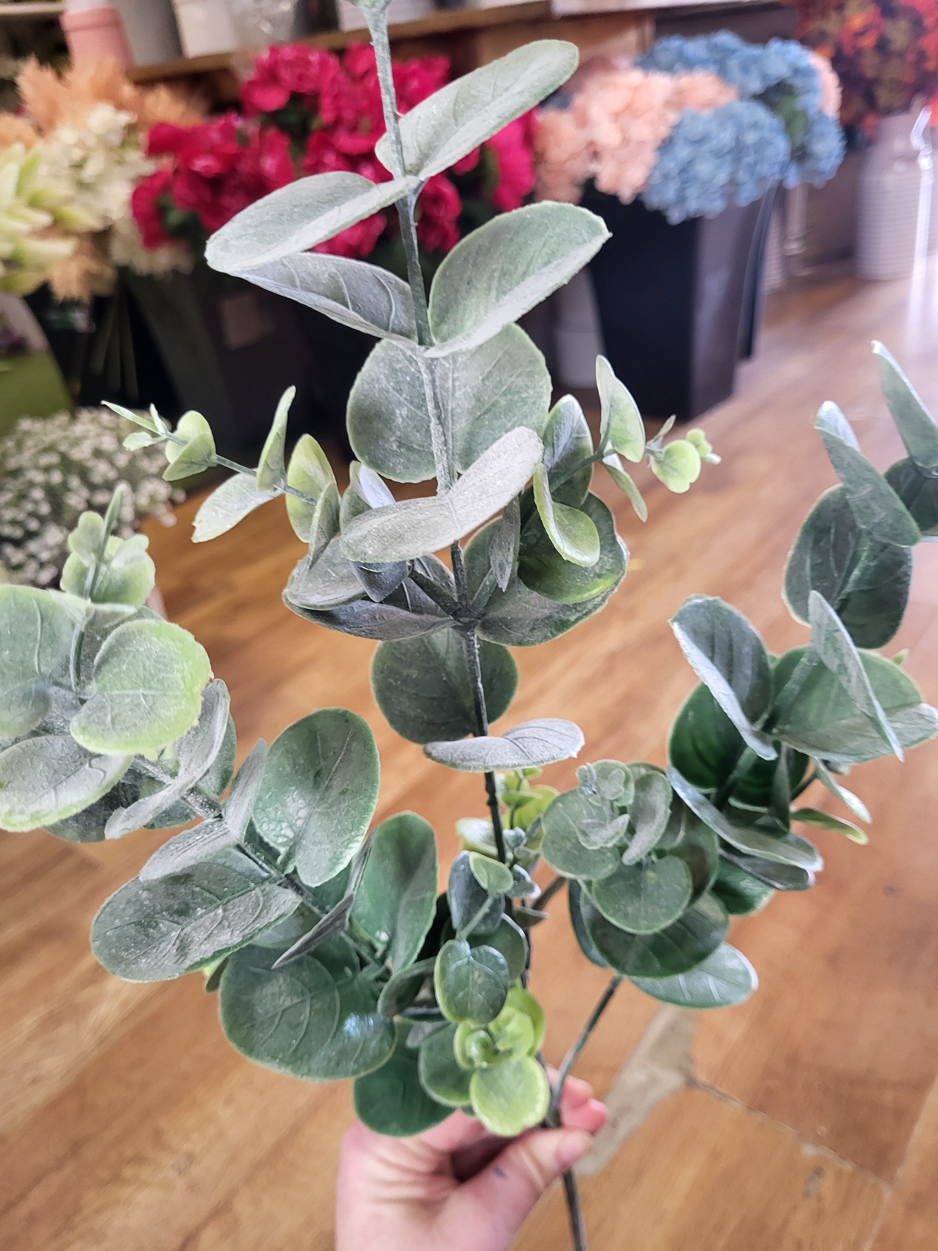 Long stem plastic green eucalyptus spray  image 1