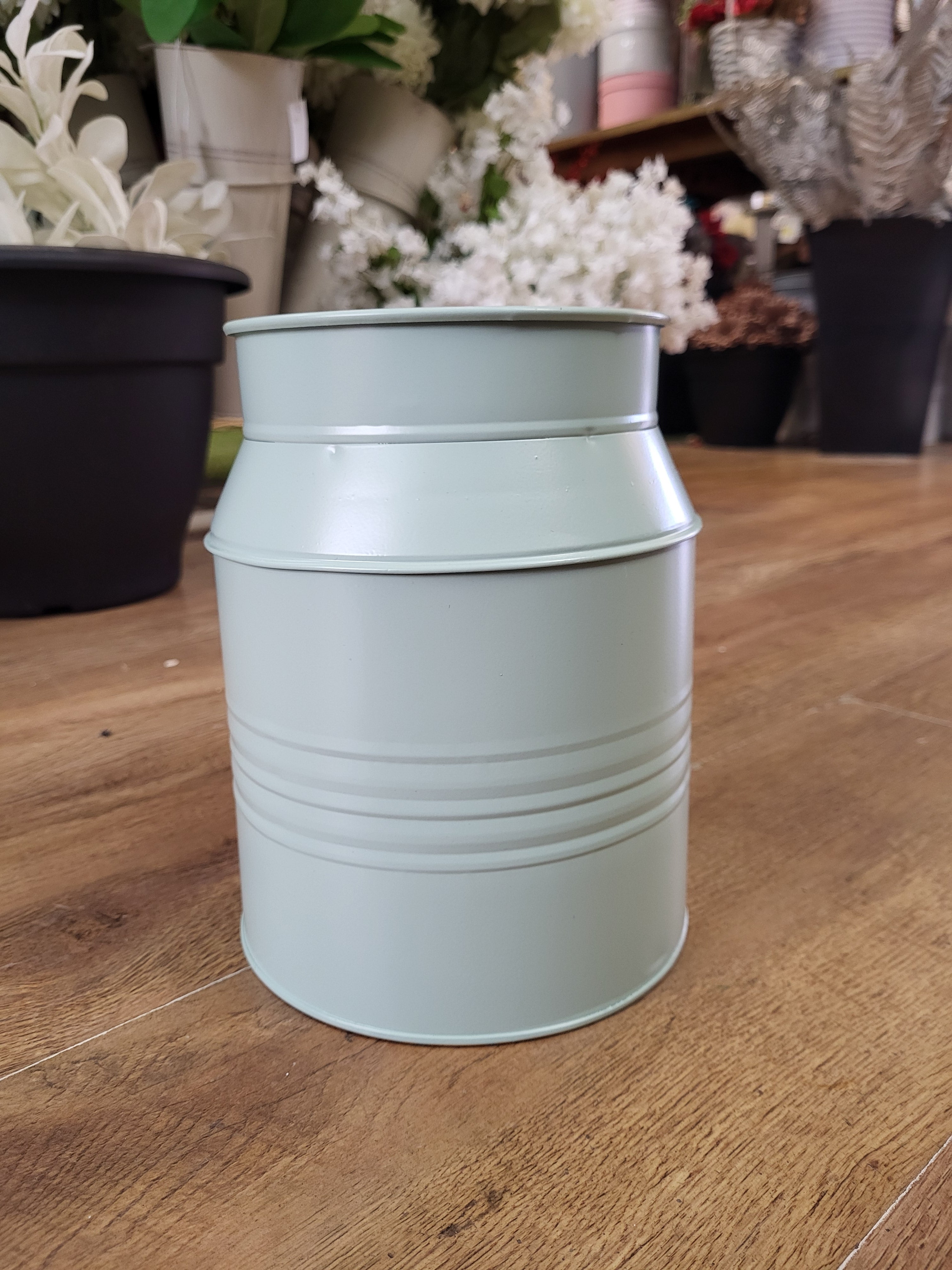 Sage green metal milk churn - 20.5x14x16cm image 0