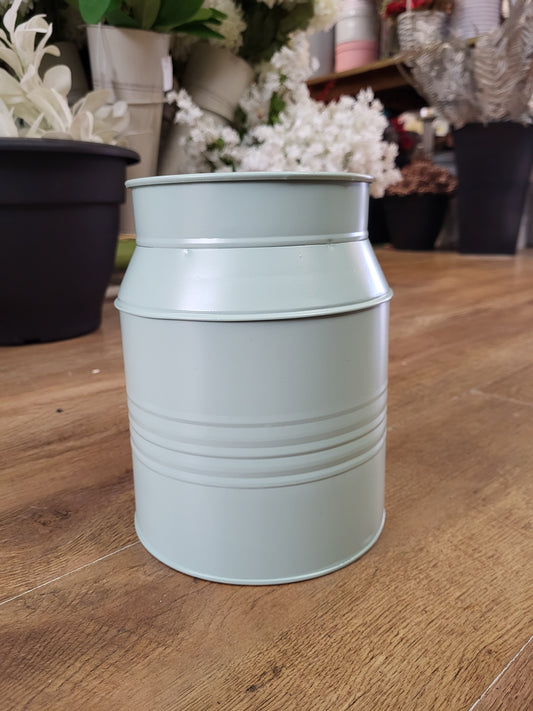 Sage green metal milk churn - 20.5x14x16cm image 0
