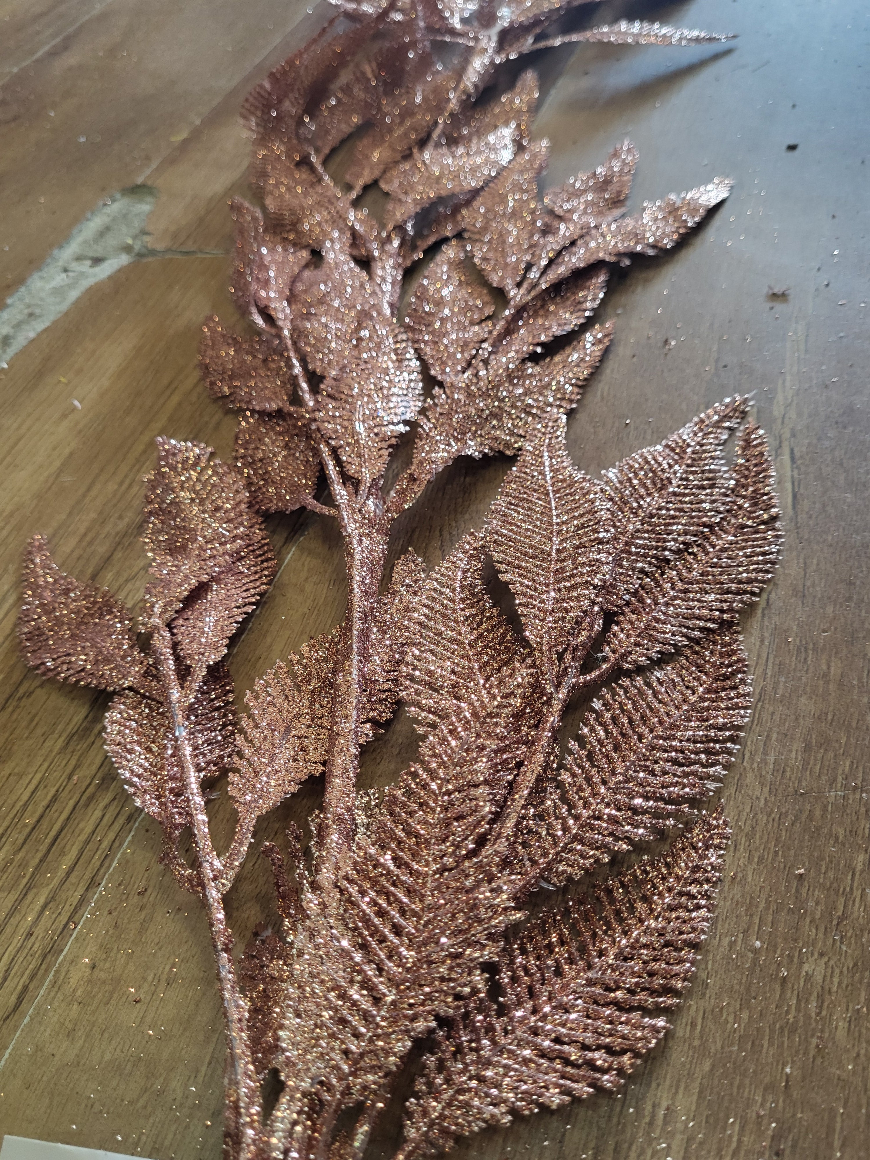 Rose gold glittered feather leaf garland  image 3
