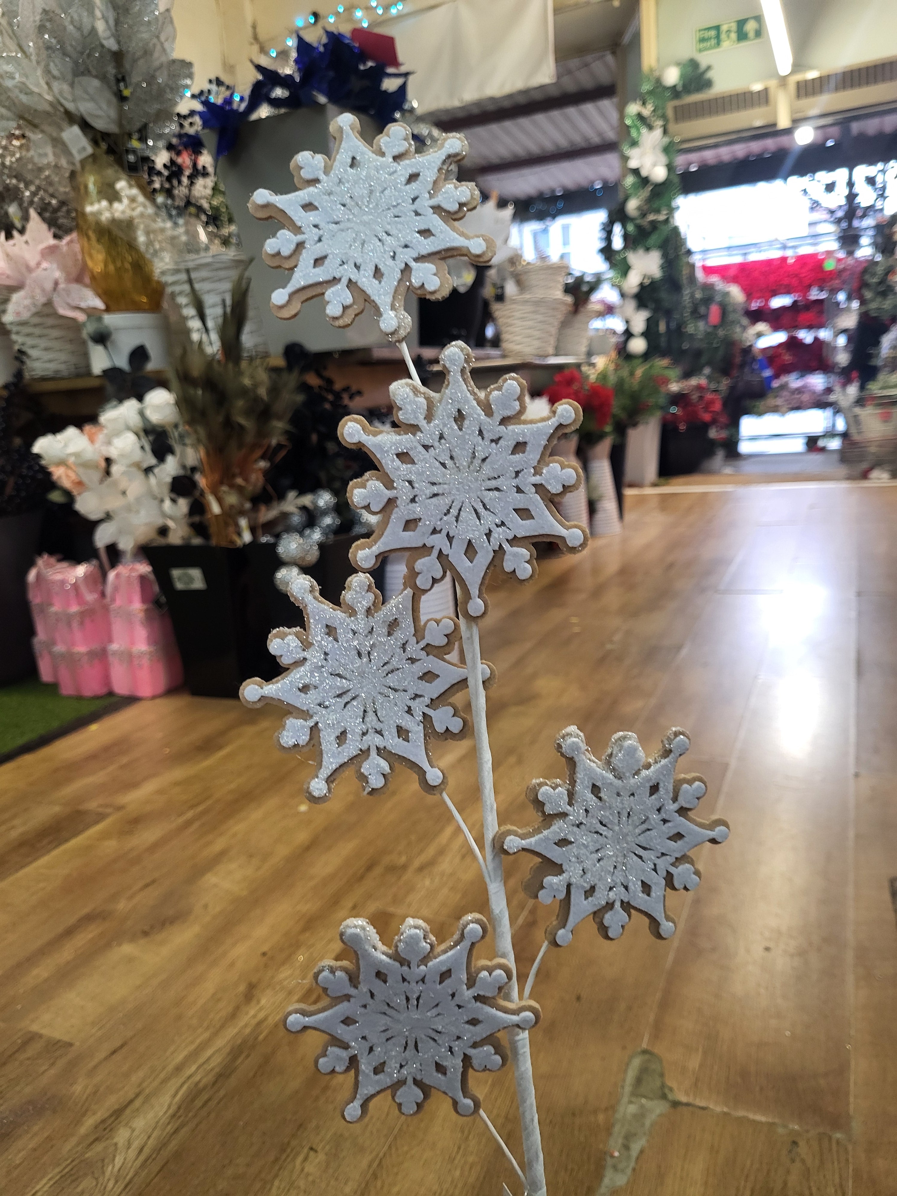 Long stem felt glittered snowflake spray image 0
