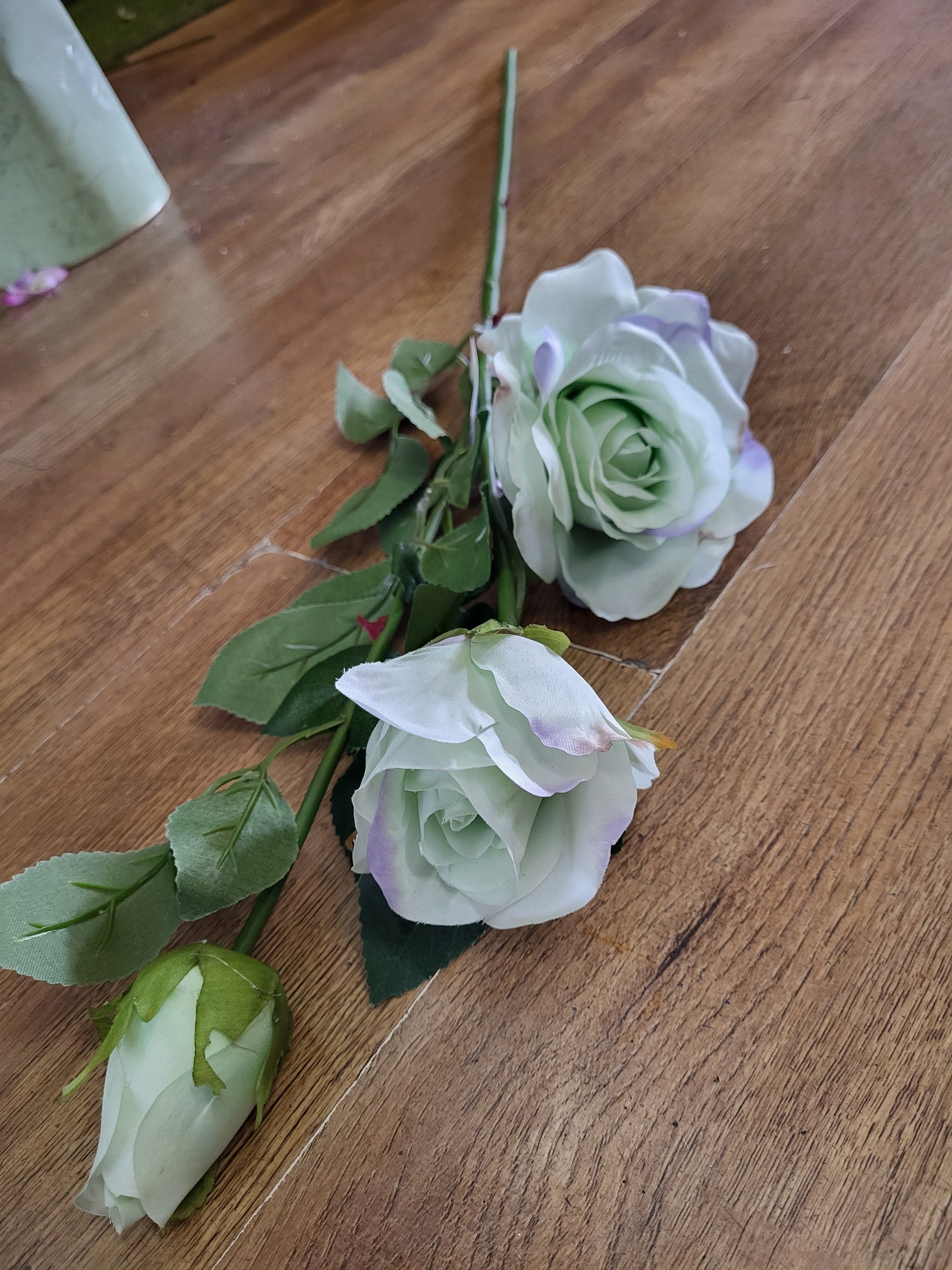 84cm long stem mint green triple rose head stem image 0