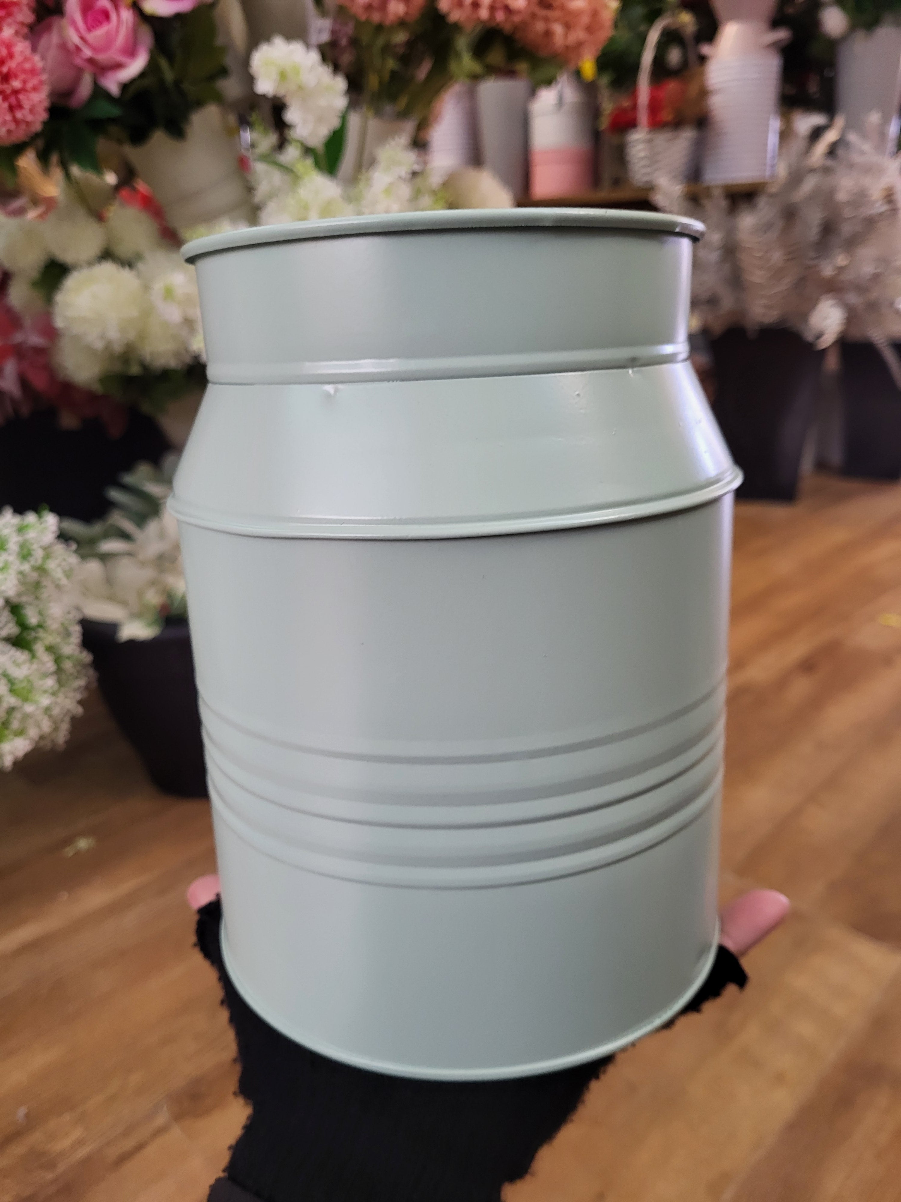Sage green metal milk churn - 20.5x14x16cm image 4