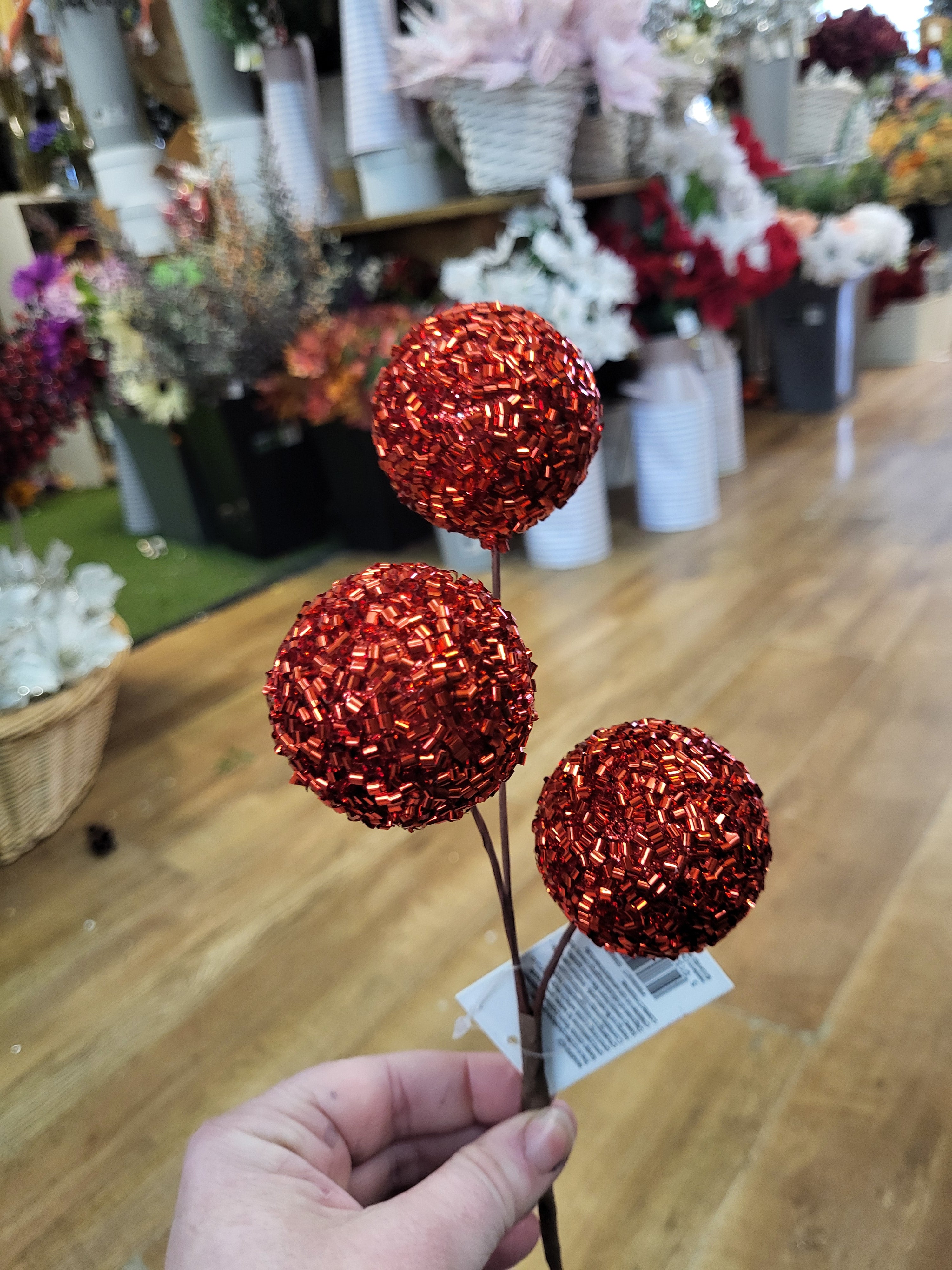 Medium length triple red beaded bauble stem  image 0