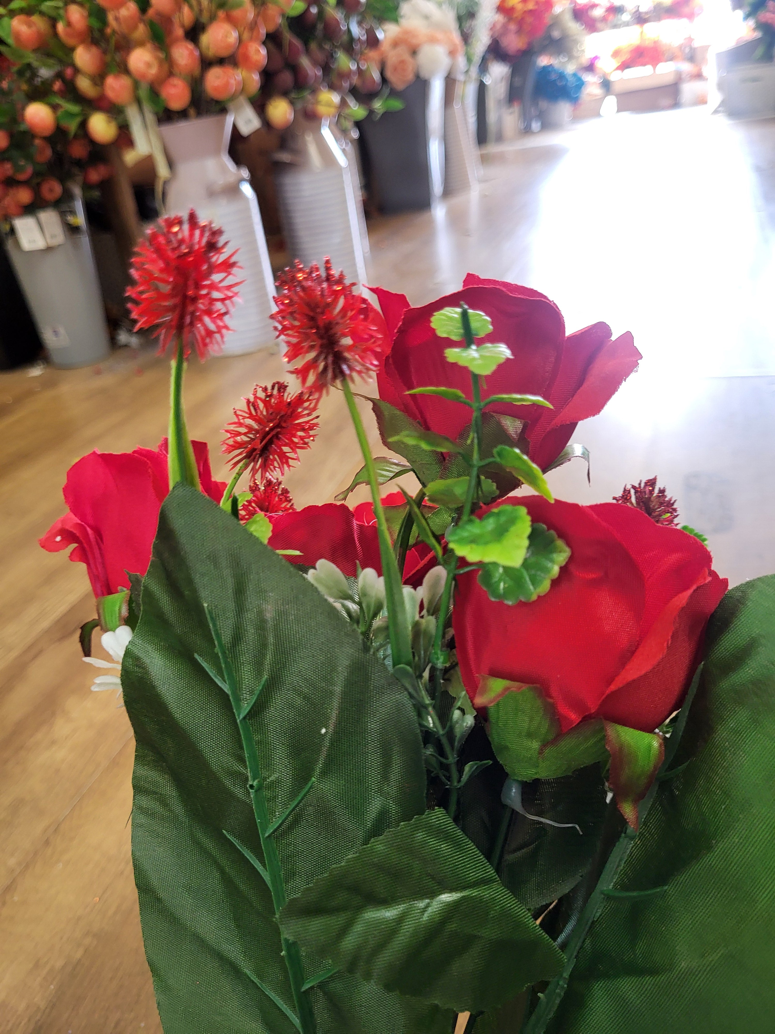 Red rose and mini metallic thistle bunch - 2 colours of thistle available image 1