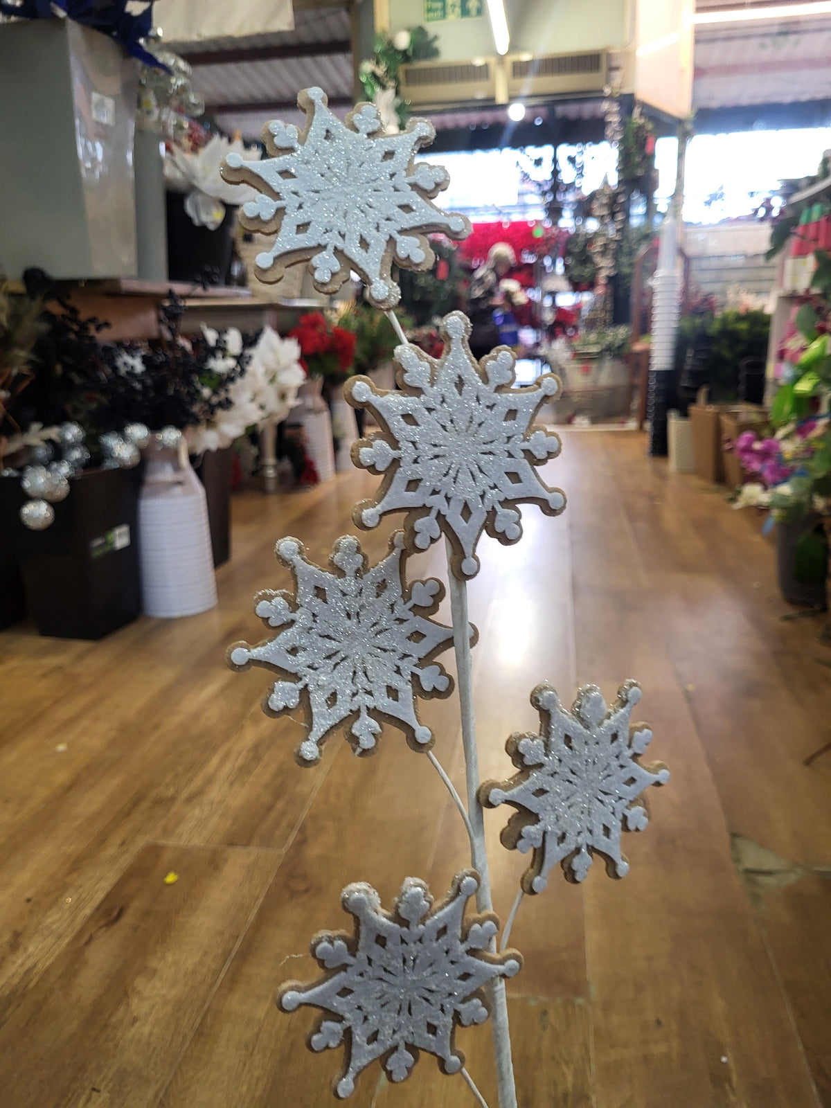 Long stem felt glittered snowflake spray image 3