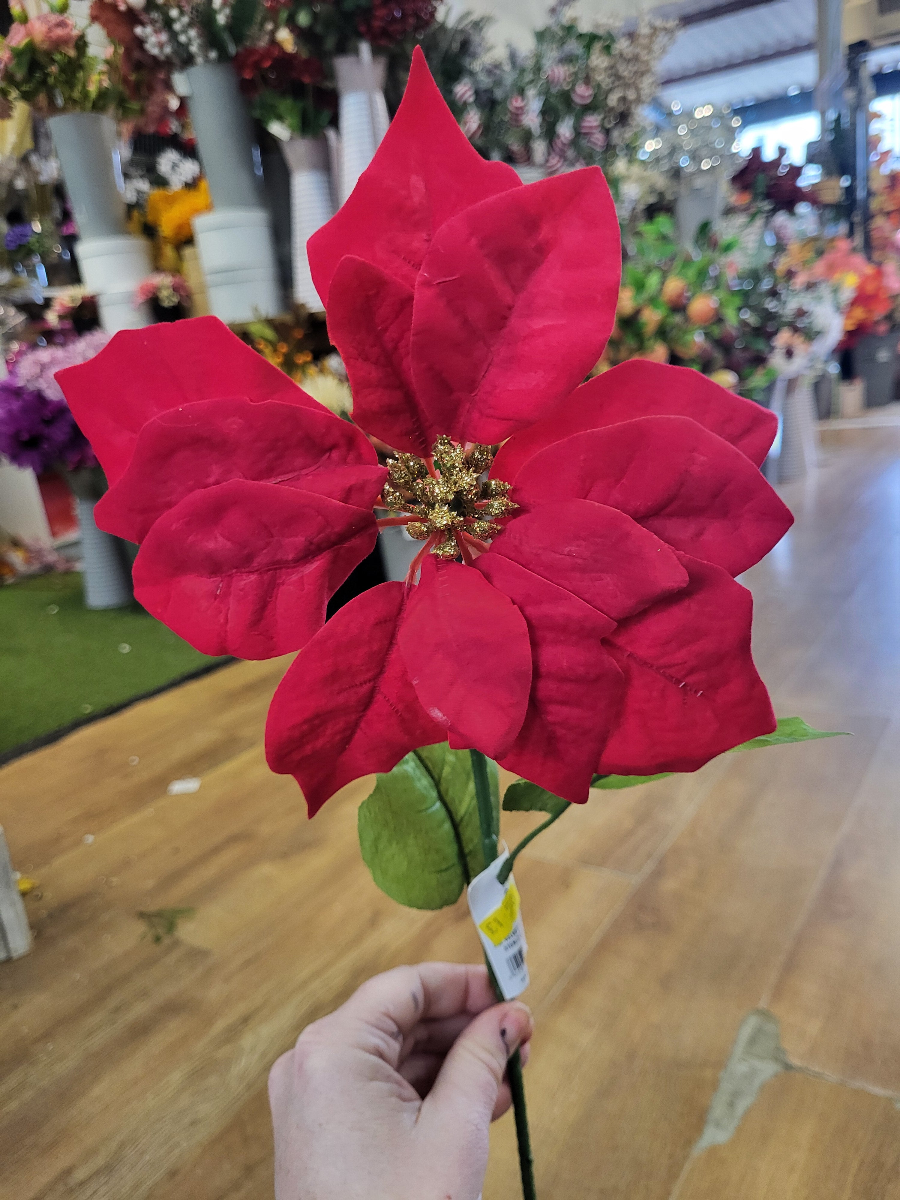 Long stem large headed poinsettia with glittered centre - 2 colours available image 2
