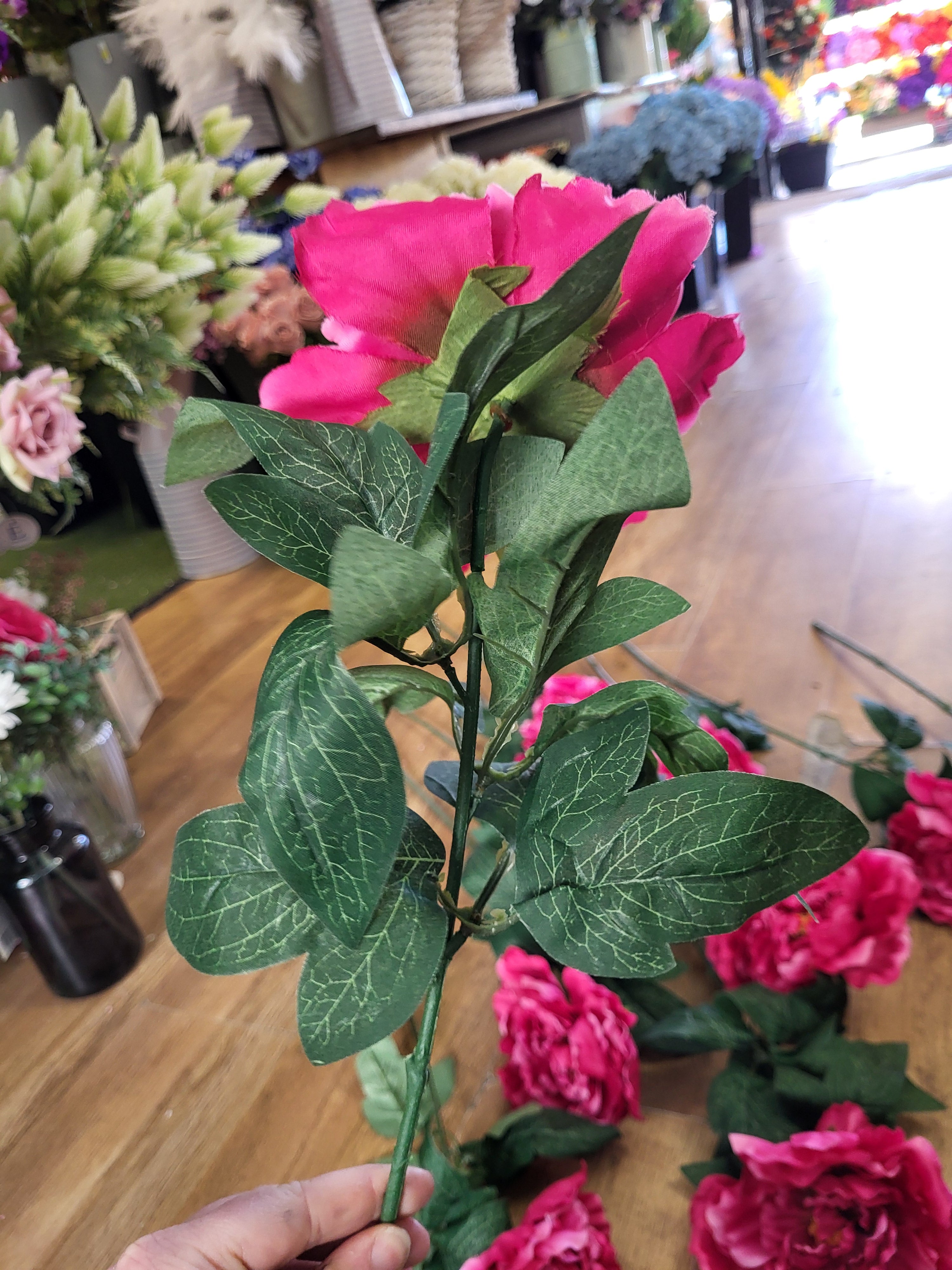 Bundle of 10 long stem deep pink large head frilly peonies image 2