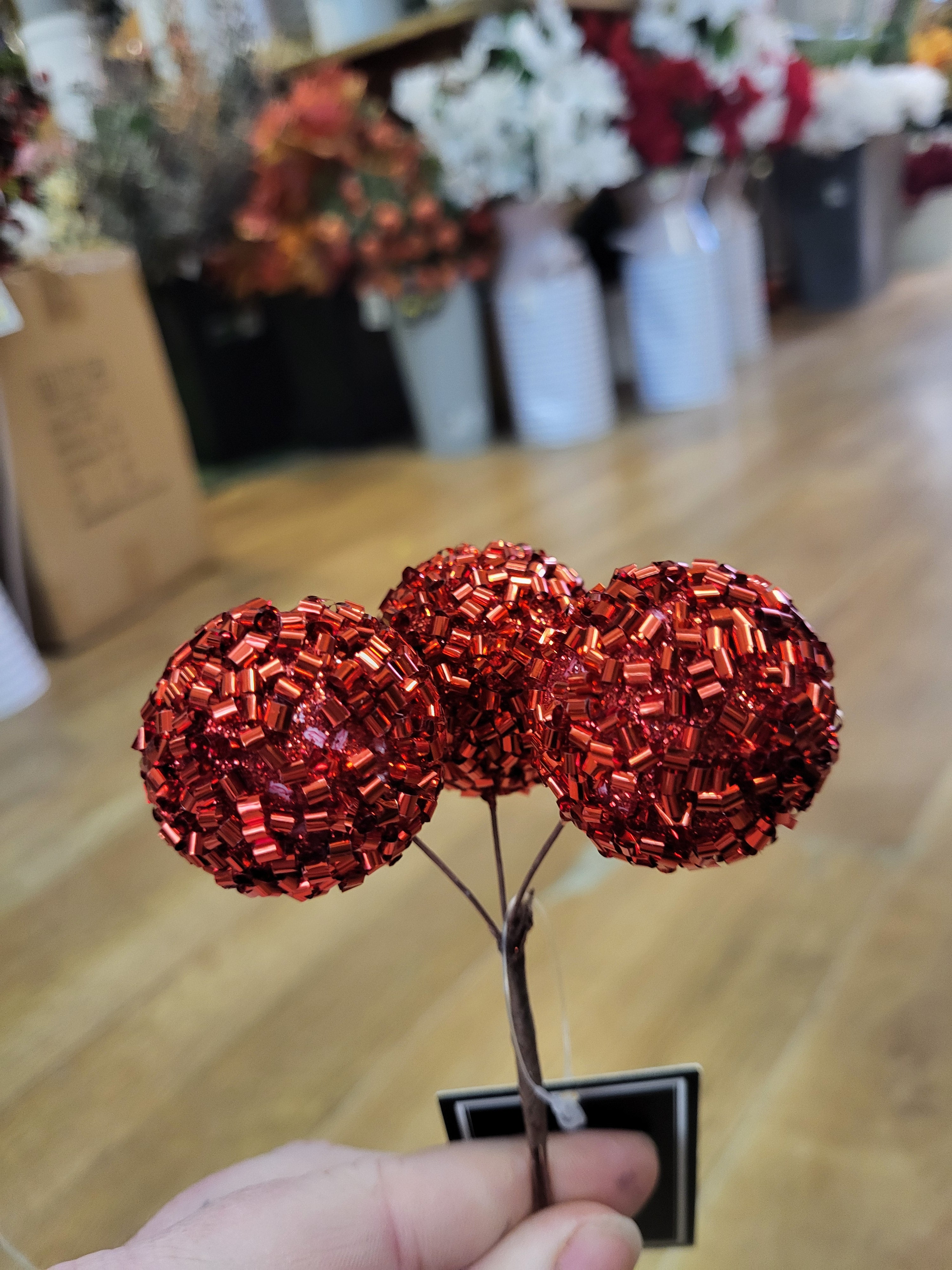 Red beaded triple bauble pick  image 1