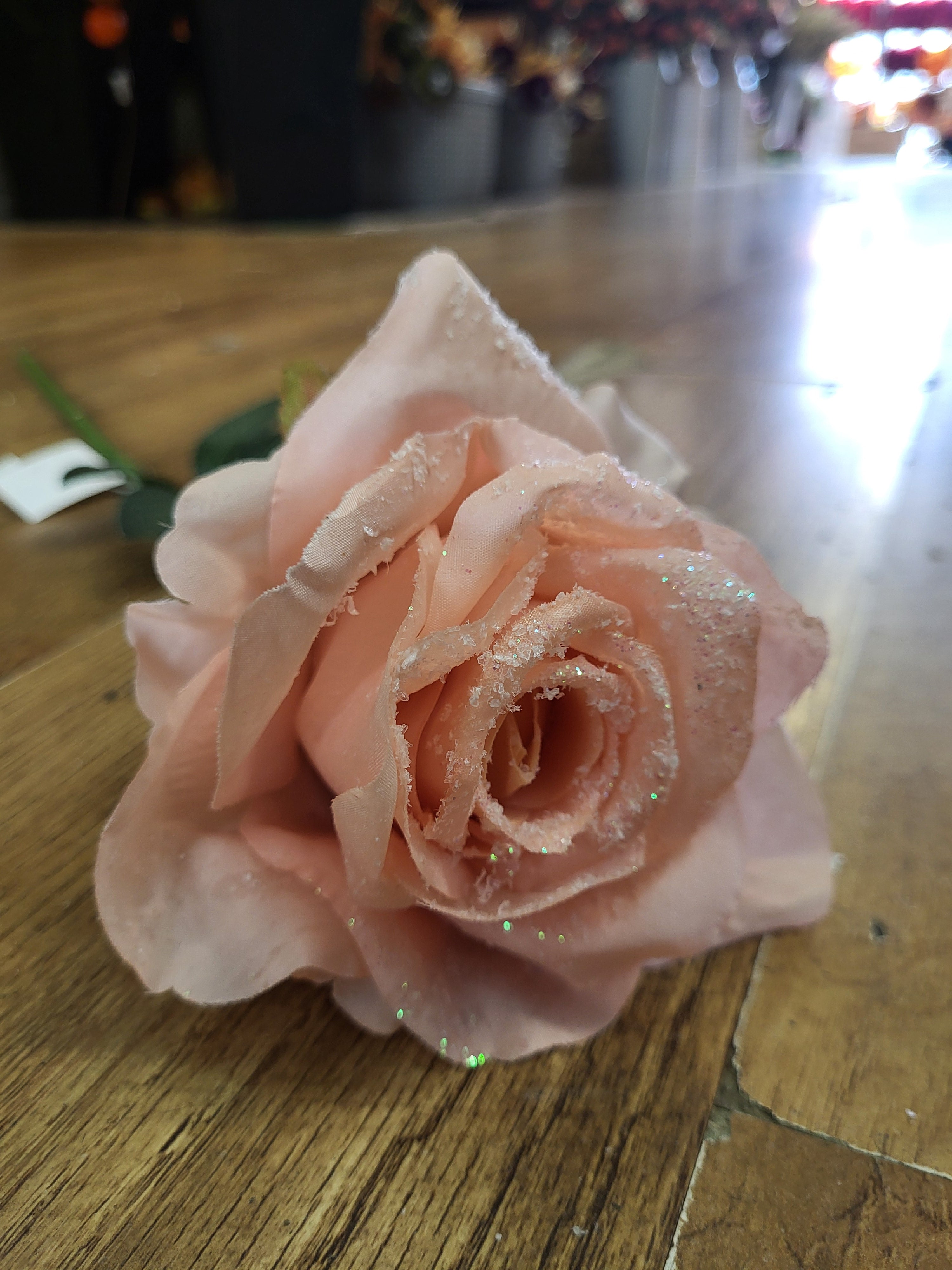 Long stem single frosted soft pink Rose image 4