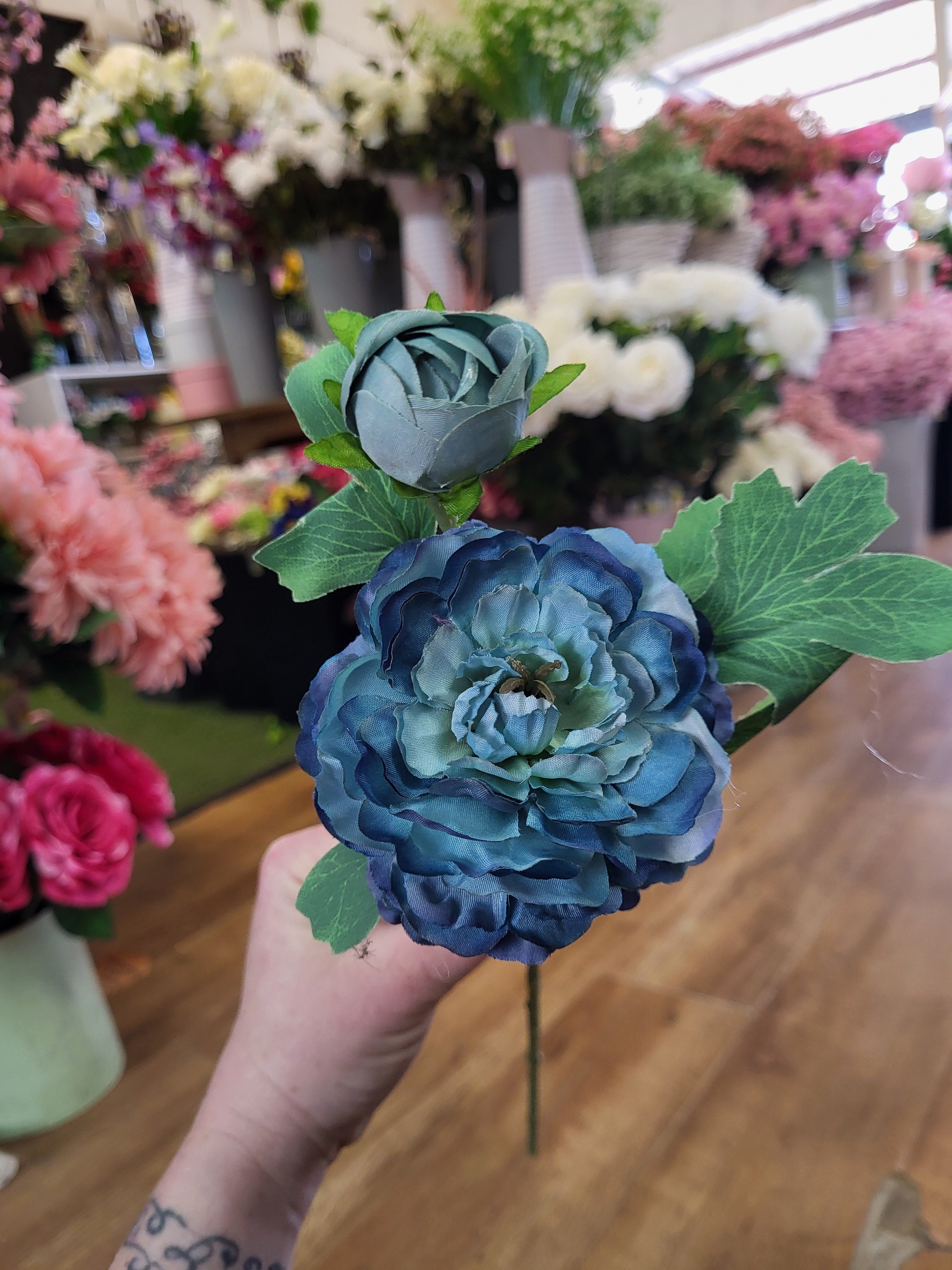 Dried inspired multi tonal blue ranunculus spray image 3