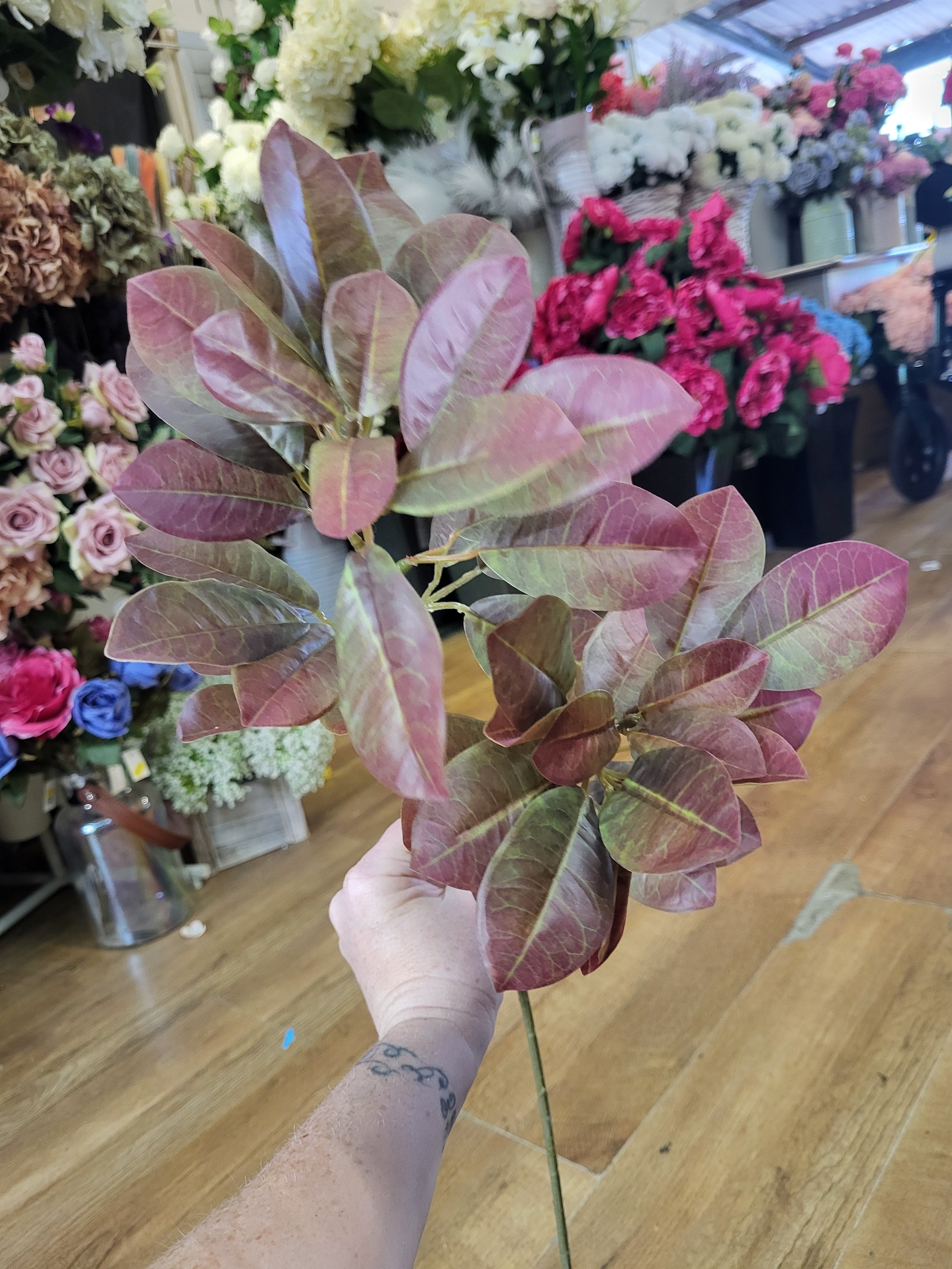 Long stem red/green mountain laurel spray image 0