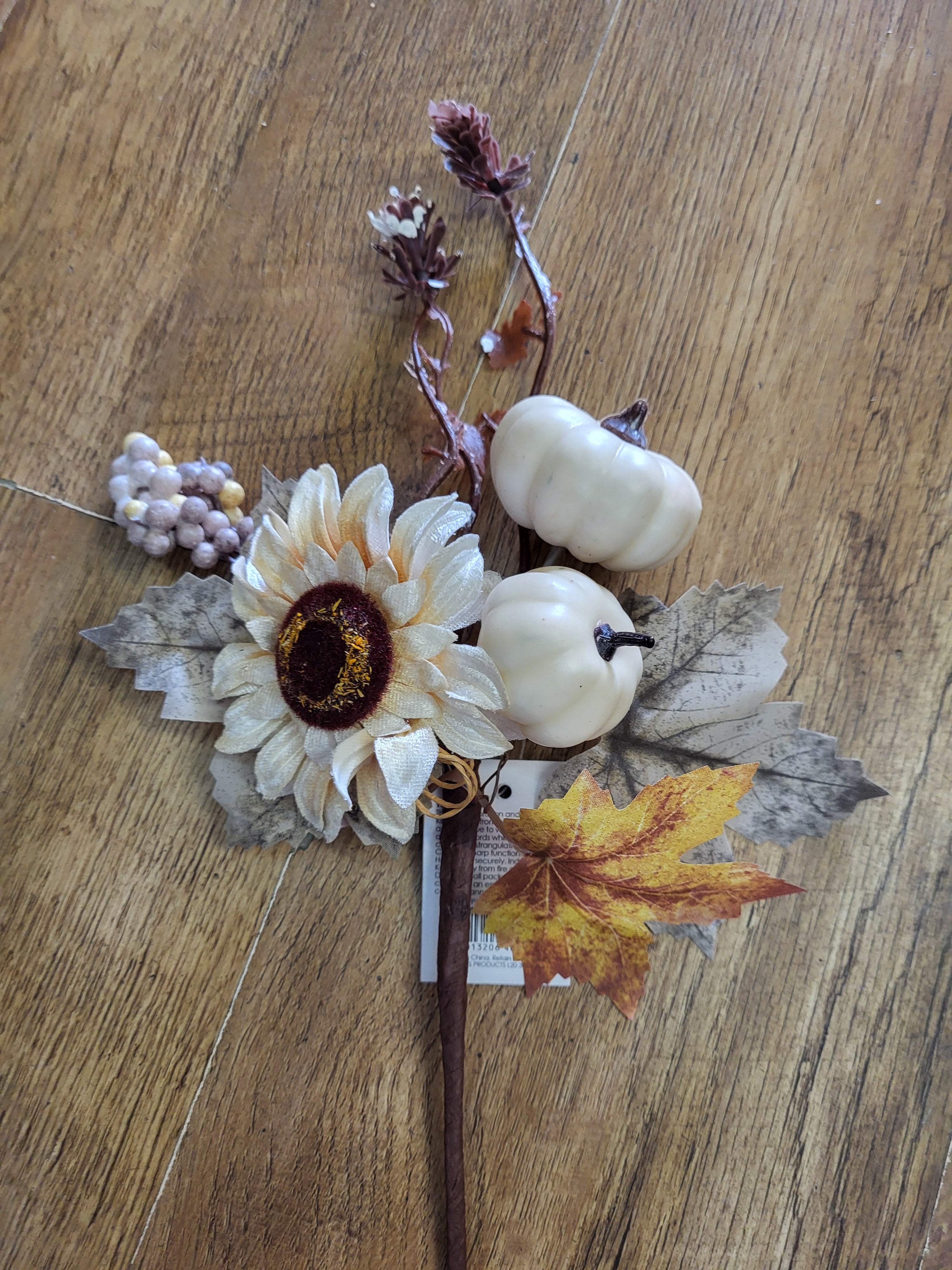 38cm luxury cream pumpkin pick with velvet sunflower image 5