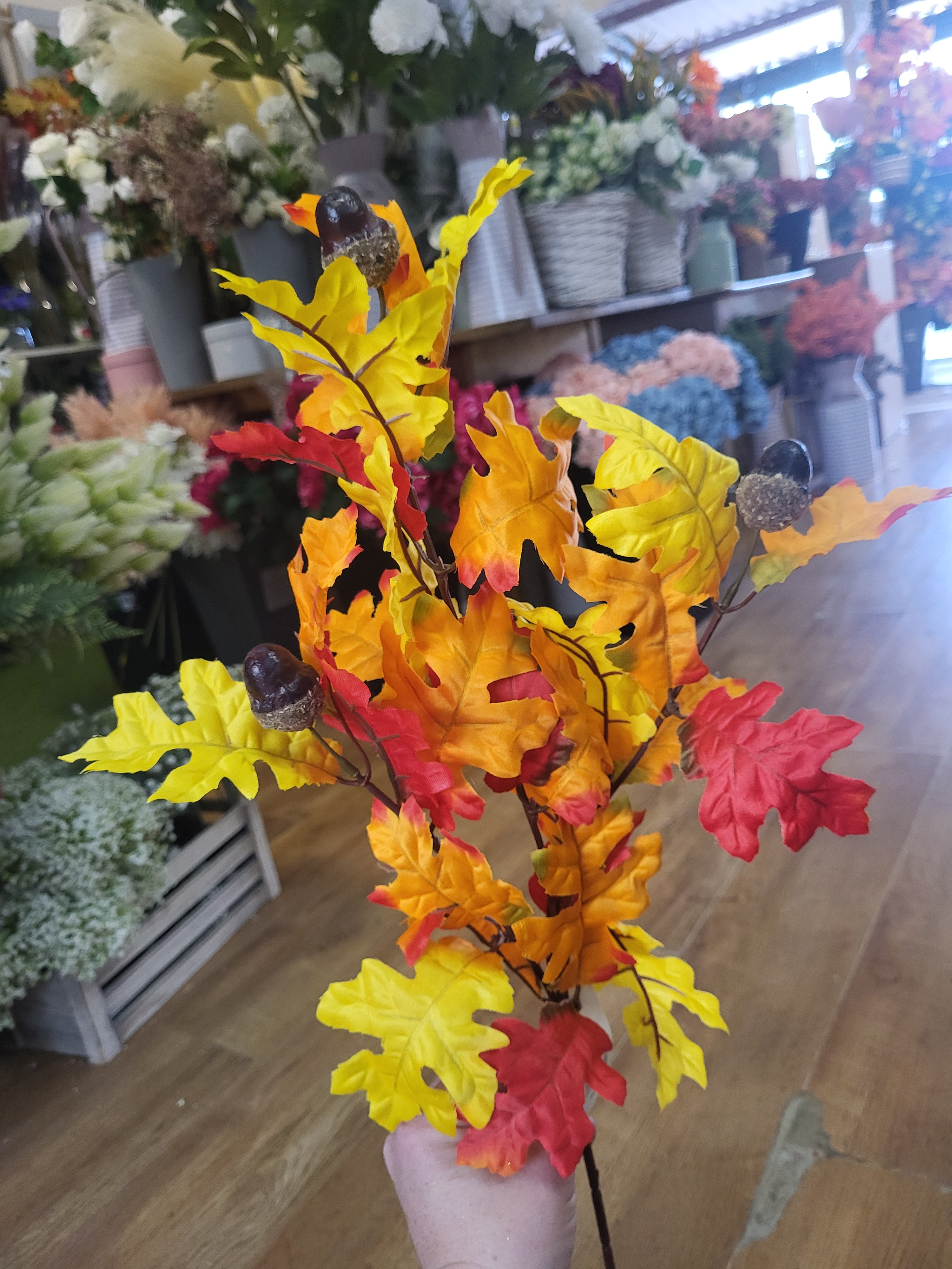 Long stem red/orange/yellow acorn spray image 8