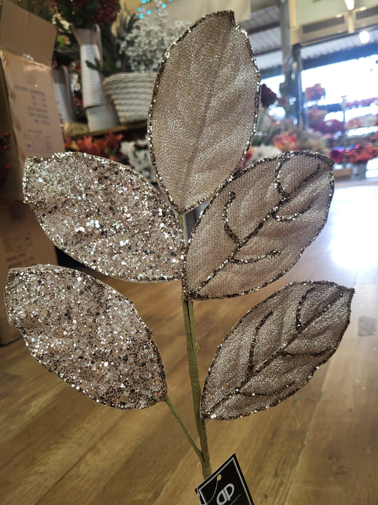 Champagne gold glittered foliage branch image 0
