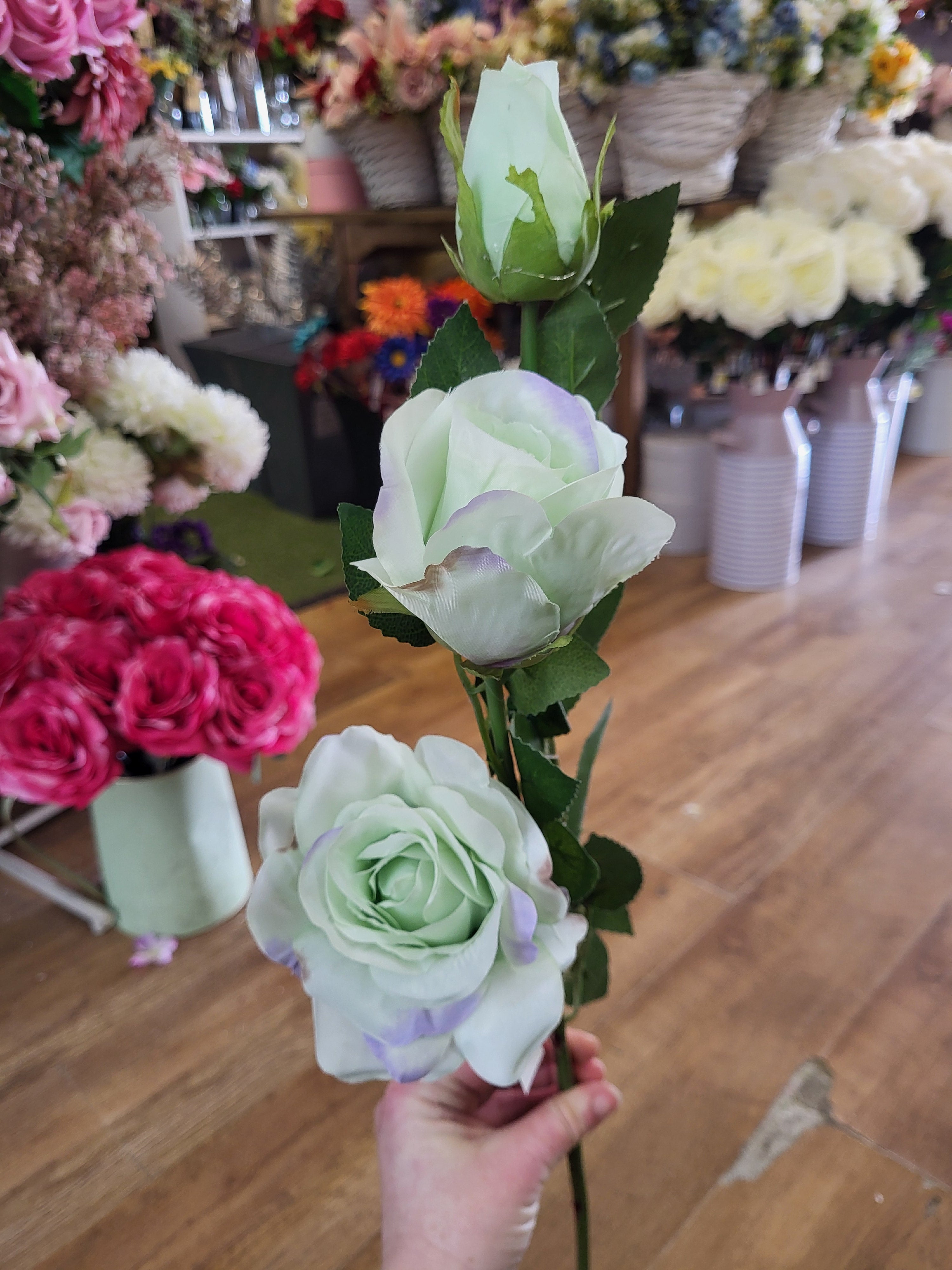 84cm long stem mint green triple rose head stem image 4