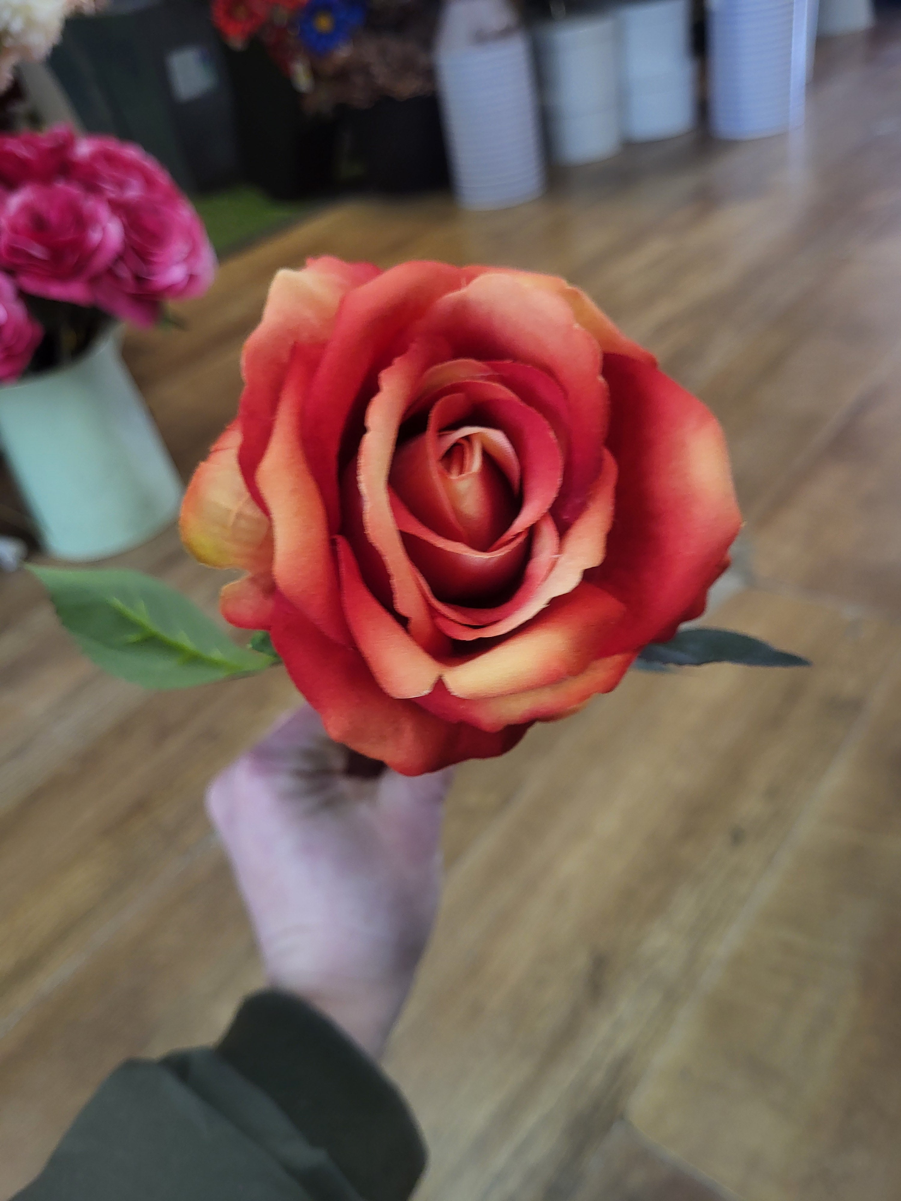 Medium length firey orange velvet rose image 3
