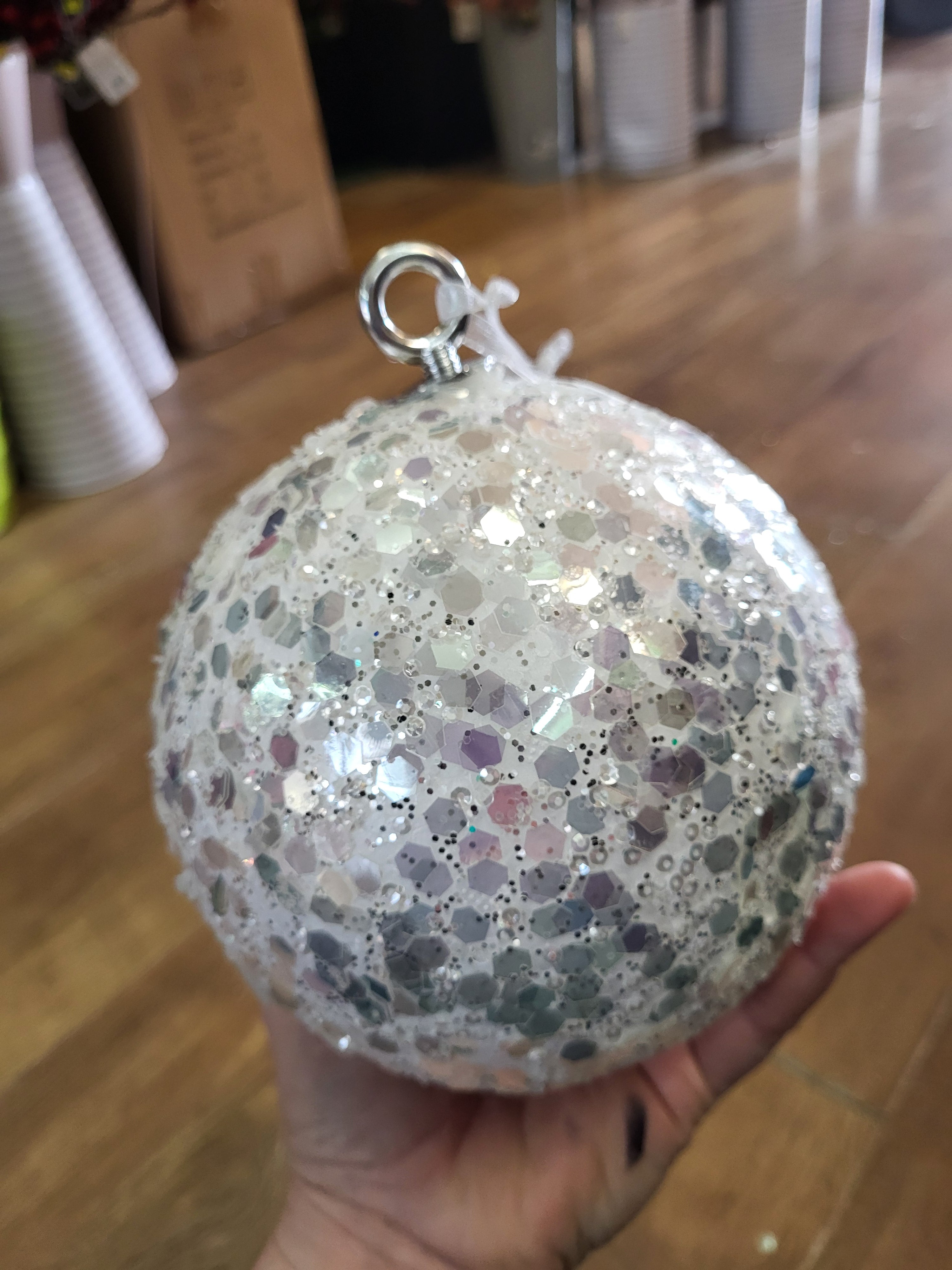 15cm white sequin bauble image 1