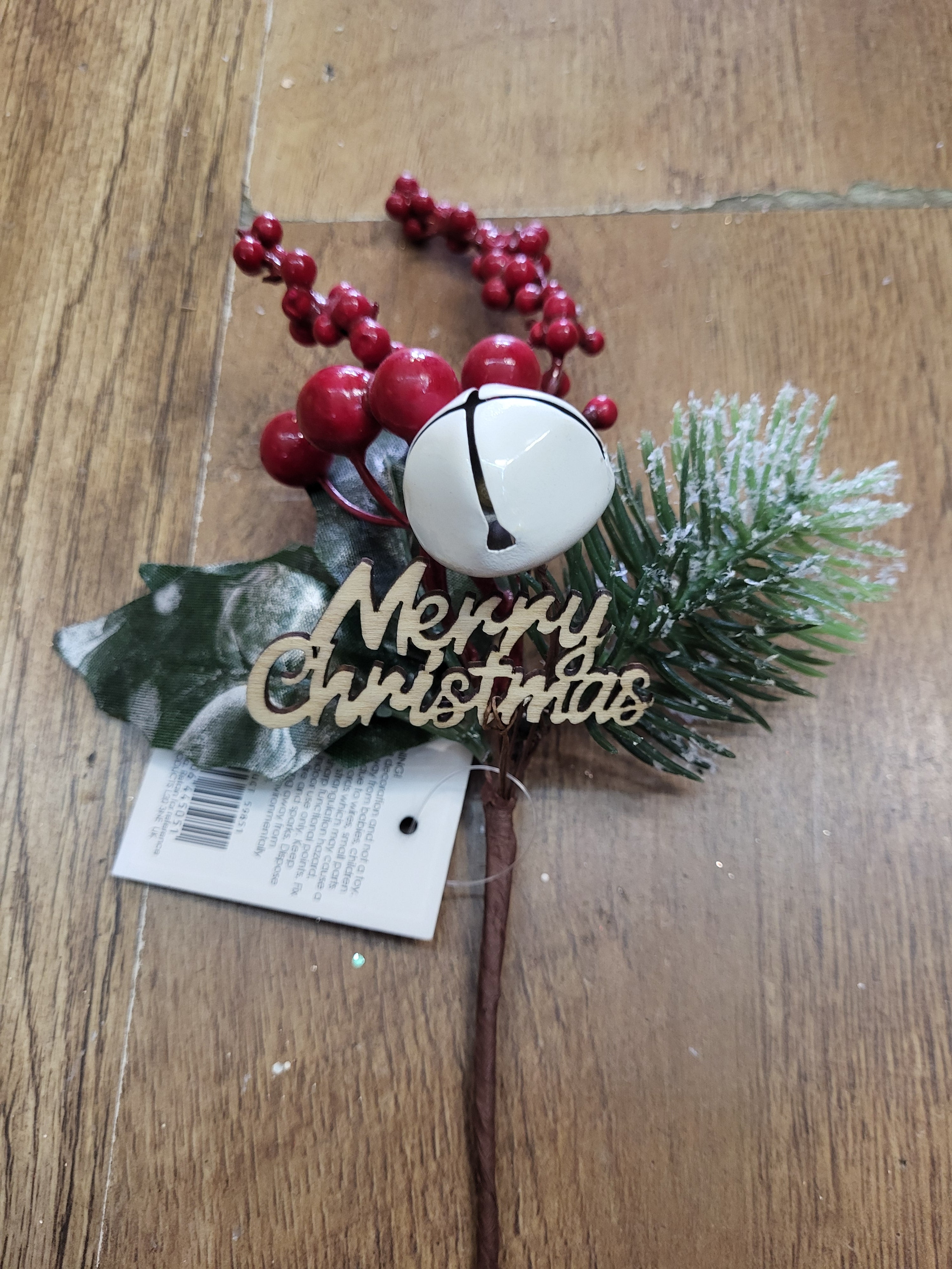 Merry Christmas and bell/berries foliage pick  image 0