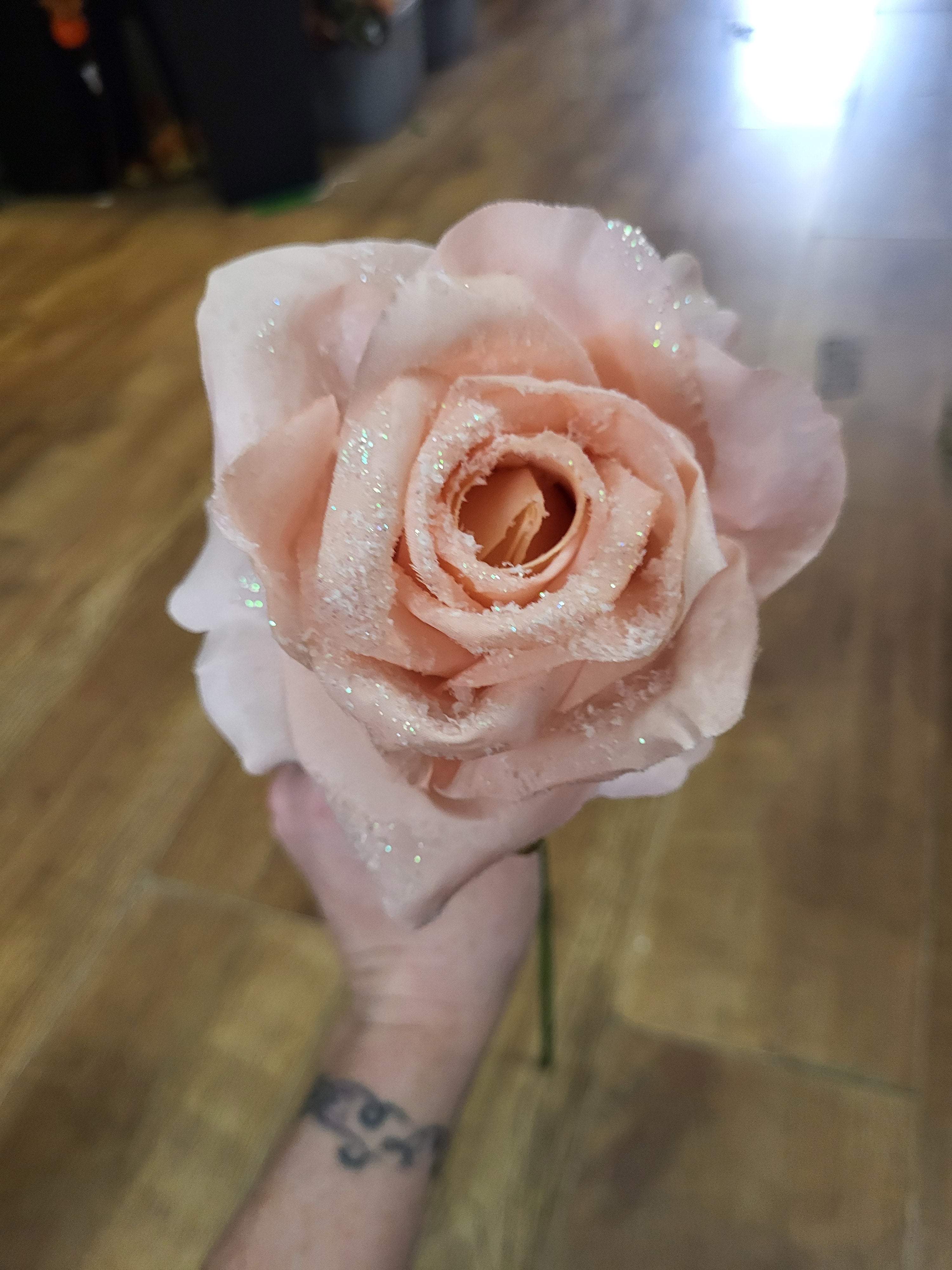Long stem single frosted soft pink Rose image 7