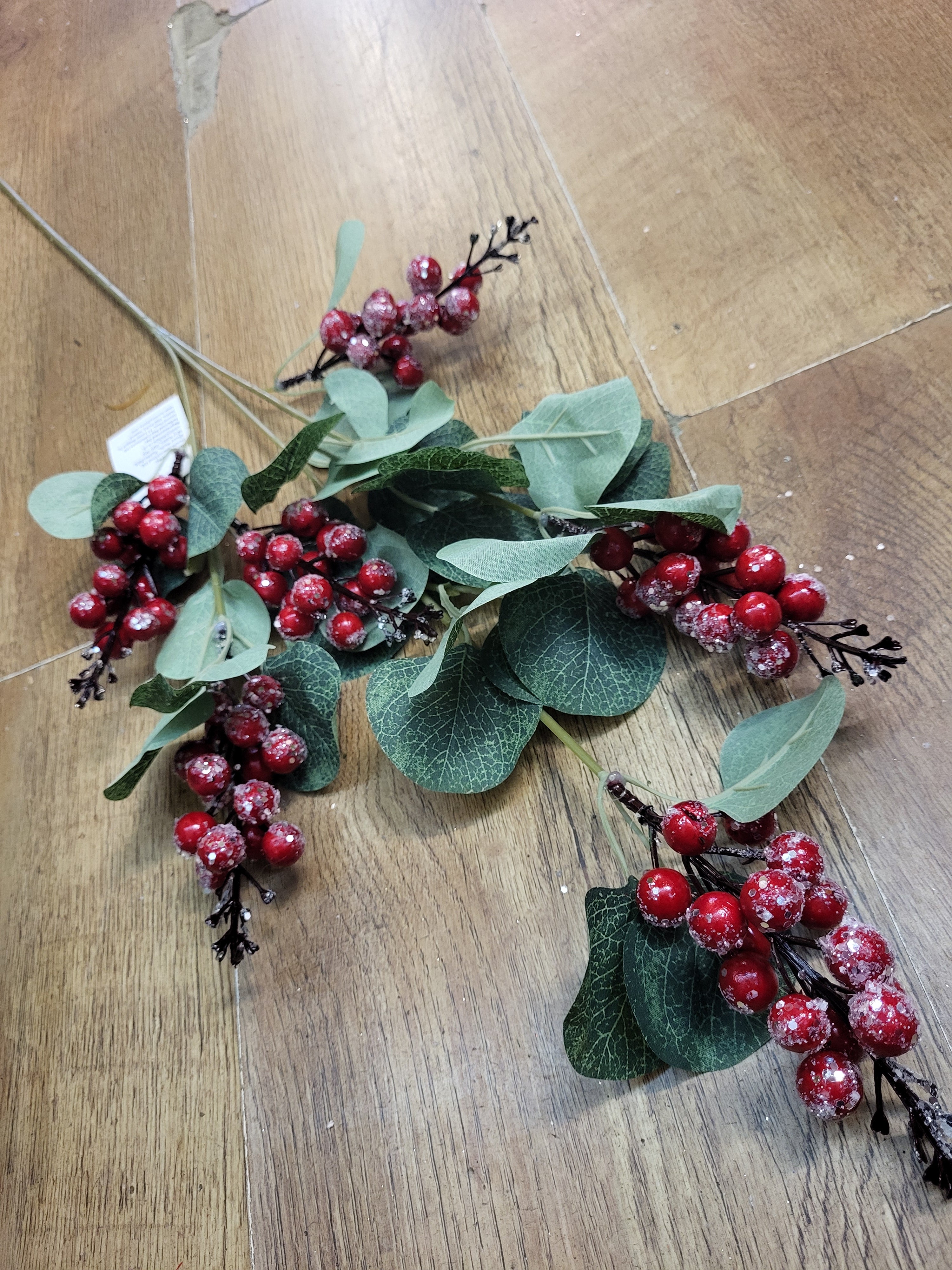 Long stem glittered red berries and eucalyptus spray image 0