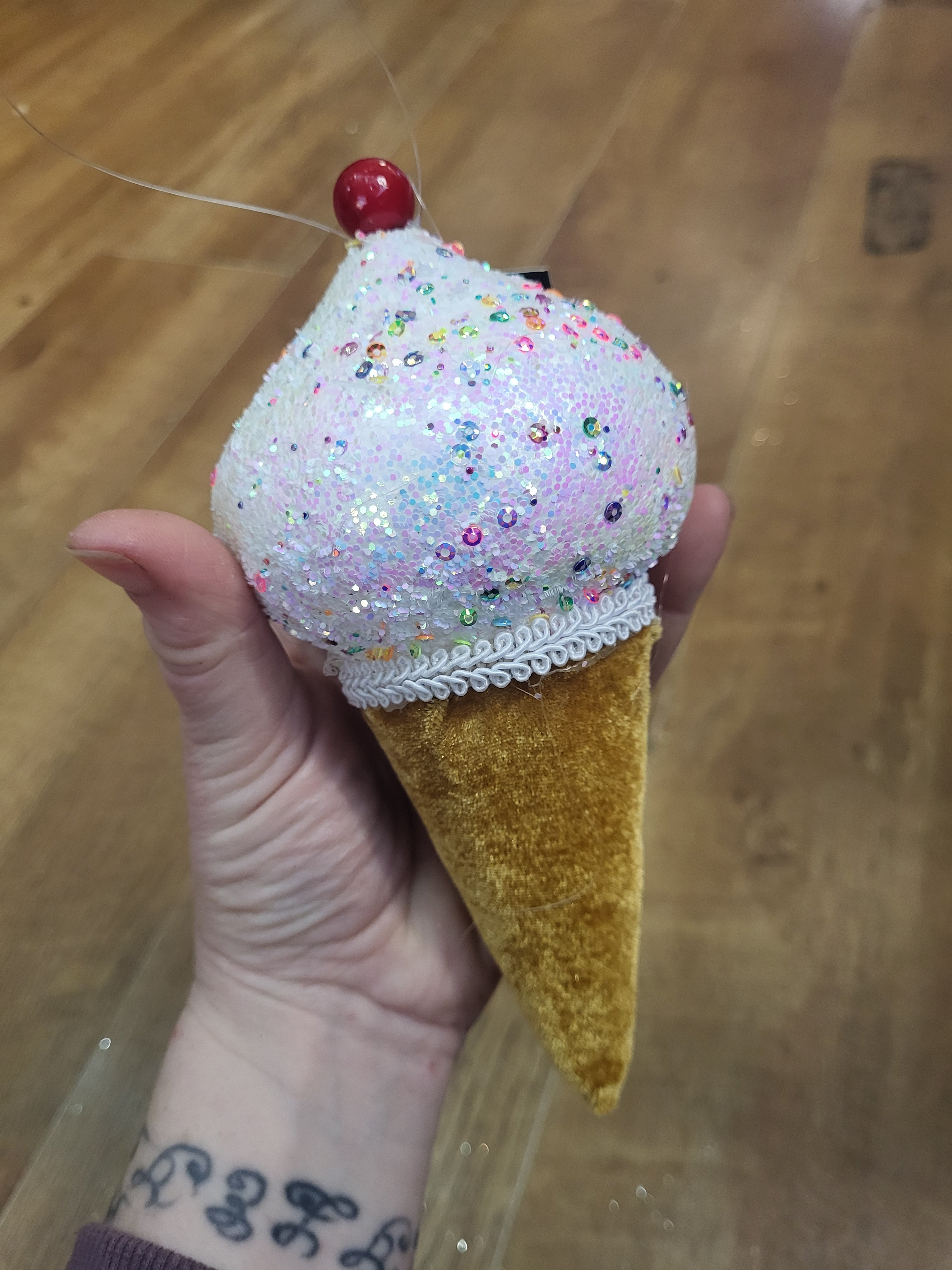 Hanging Velvet and glittered icecream cone image 1