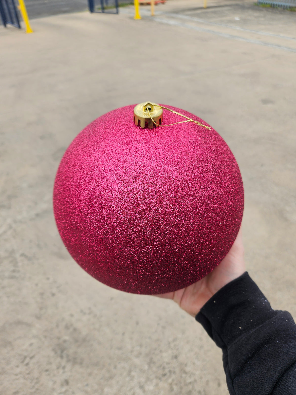 Large 20cm Glittered Deep Pink Christmas Bauble