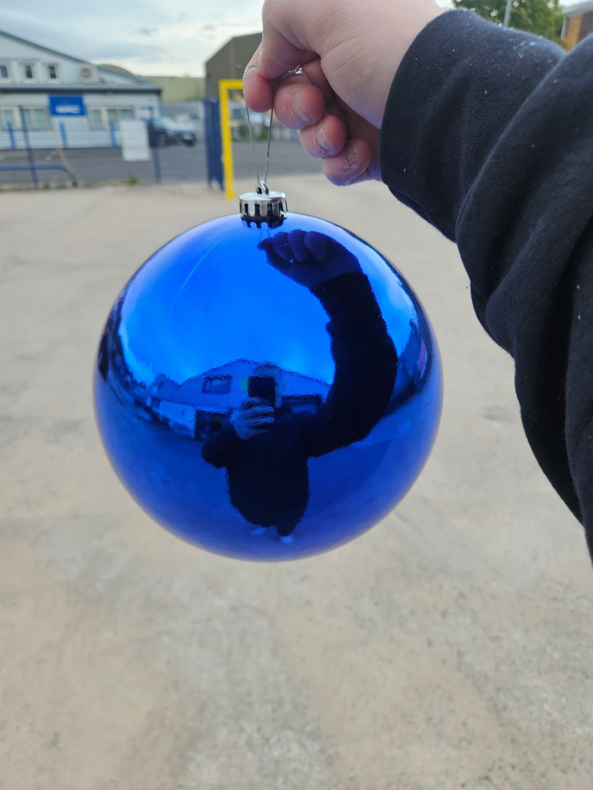 Large 20cm Shiny Blue Christmas Bauble