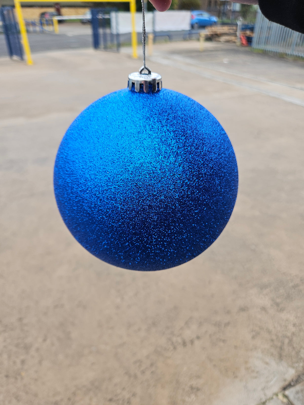 Large 15cm Glittered Blue Christmas Bauble